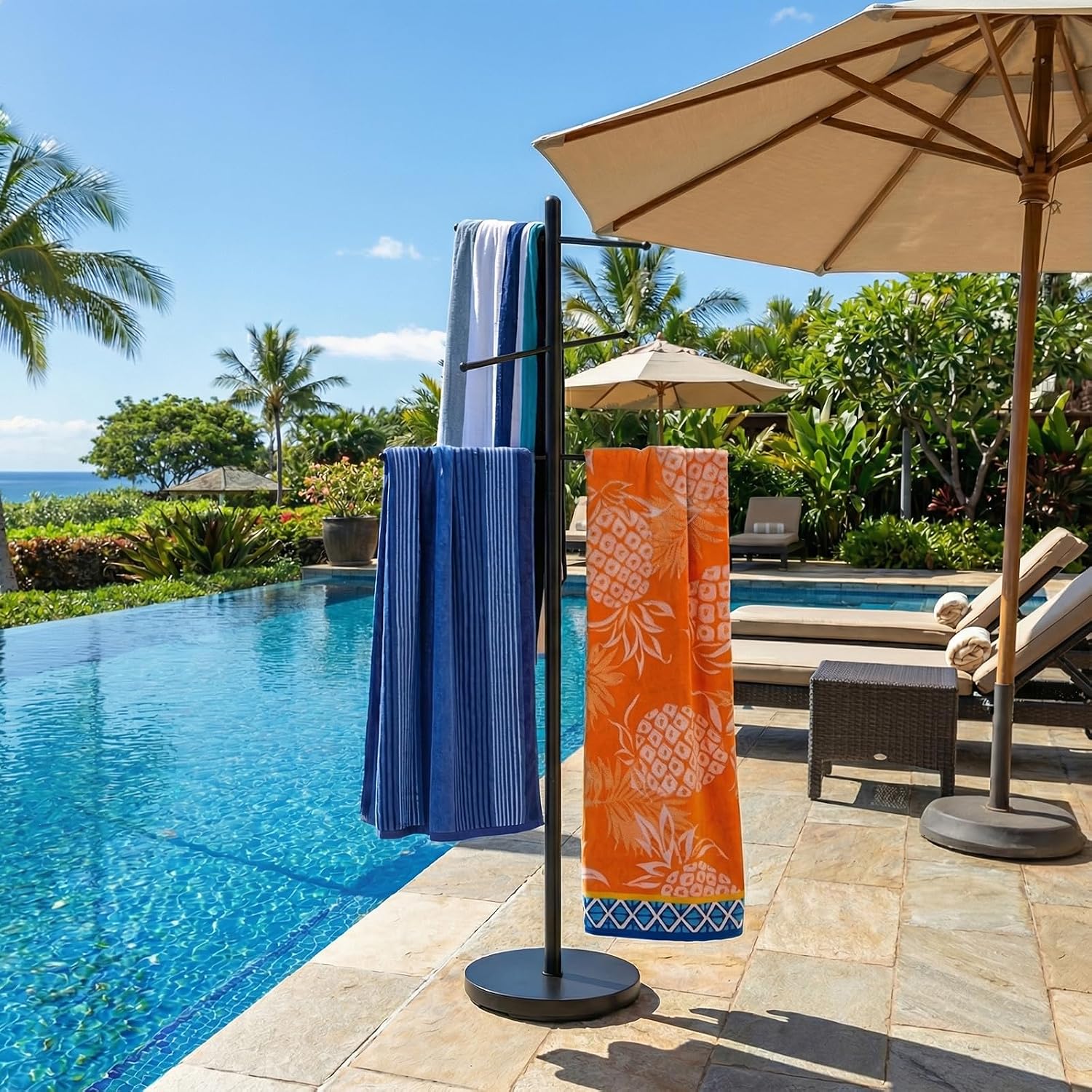 AUCT 14106 - $61 MyGift 6 Bar Outdoor Towel Rack for Pool, Free Standing - Image 2