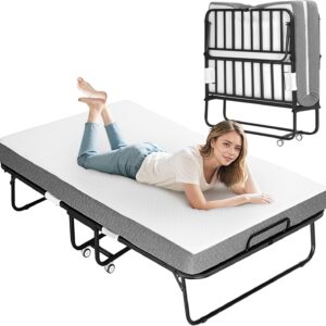 AUCT 12644 - $240 Folding Bed with Foam Mattress, Single Rollaway Bed for