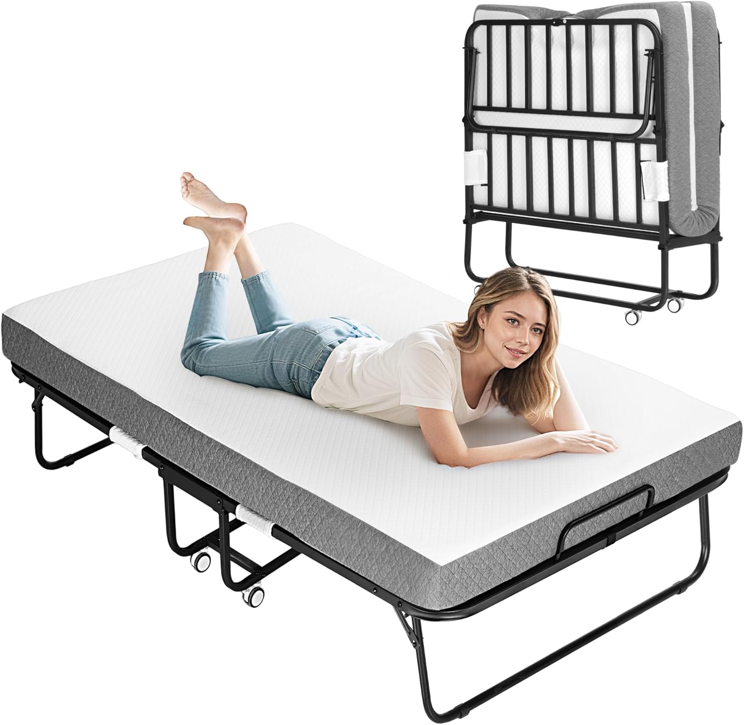 AUCT 12644 - $240 Folding Bed with Foam Mattress, Single Rollaway Bed for