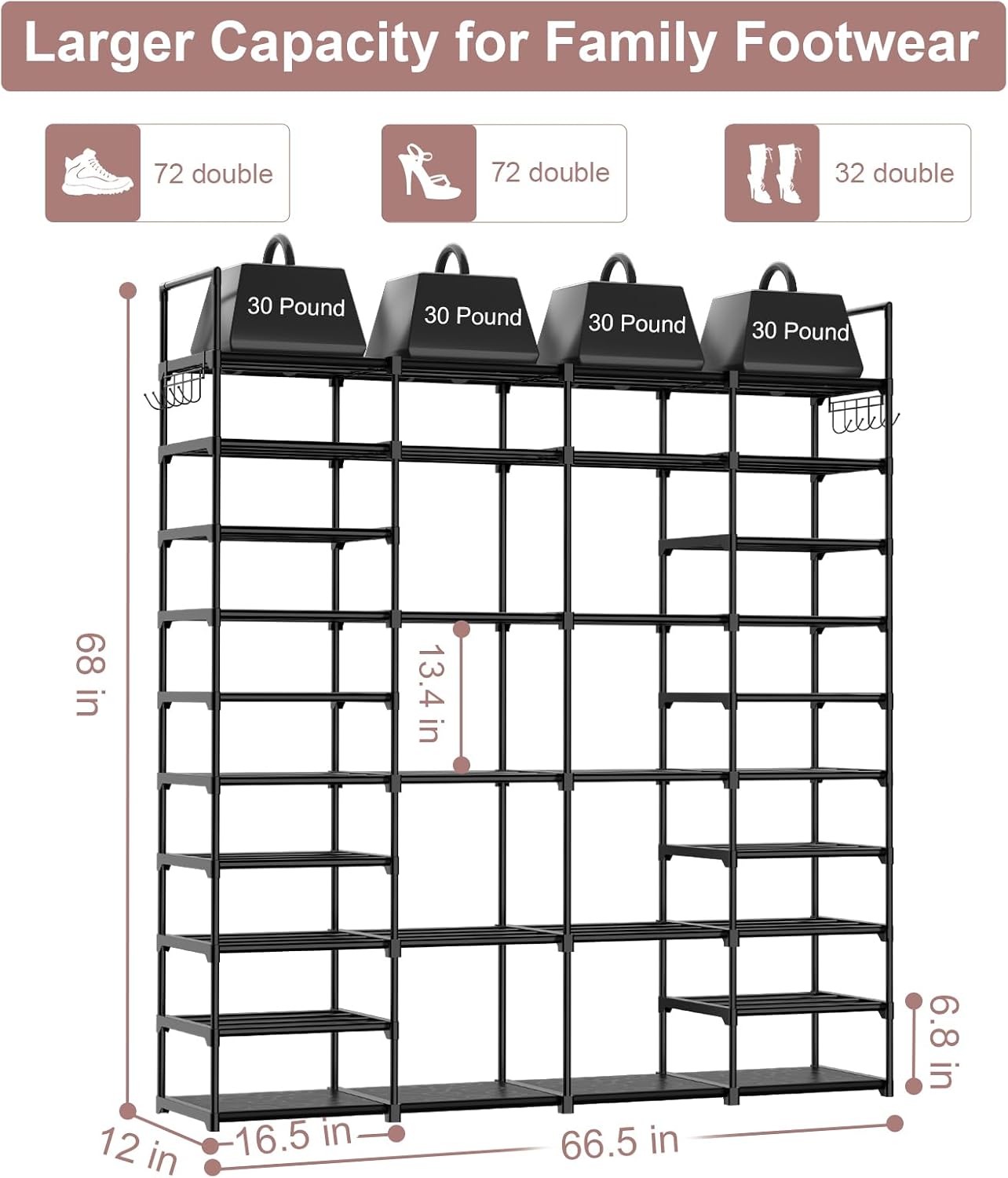 AUCT 13206 - $63 Kottwca 4 Row 10 Tier Large Shoe Rack Organizer for Clos - Image 3