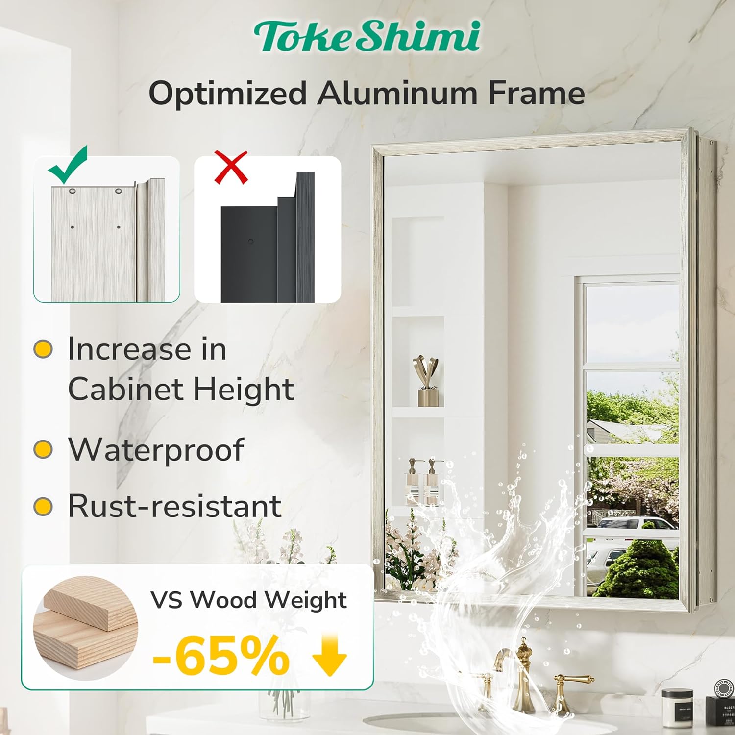 AUCT 14233 - $135 TokeShimi 14 x 18 Medicine Cabinet for Bathroom, Assemb - Image 3