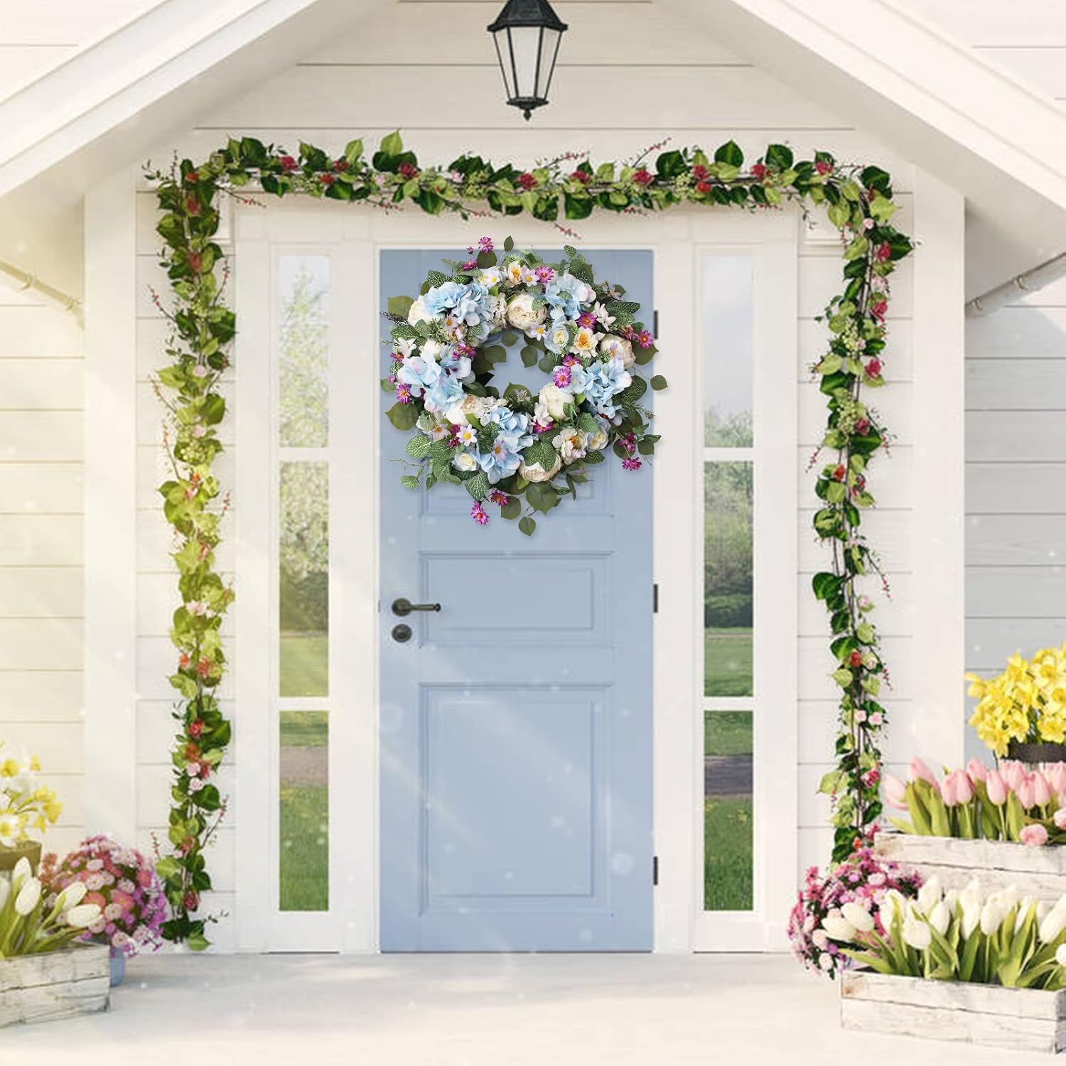 AUCT 13341 - $57 24 Inch Spring Wreaths for Front Door, Spring Wreath,Blu - Image 4