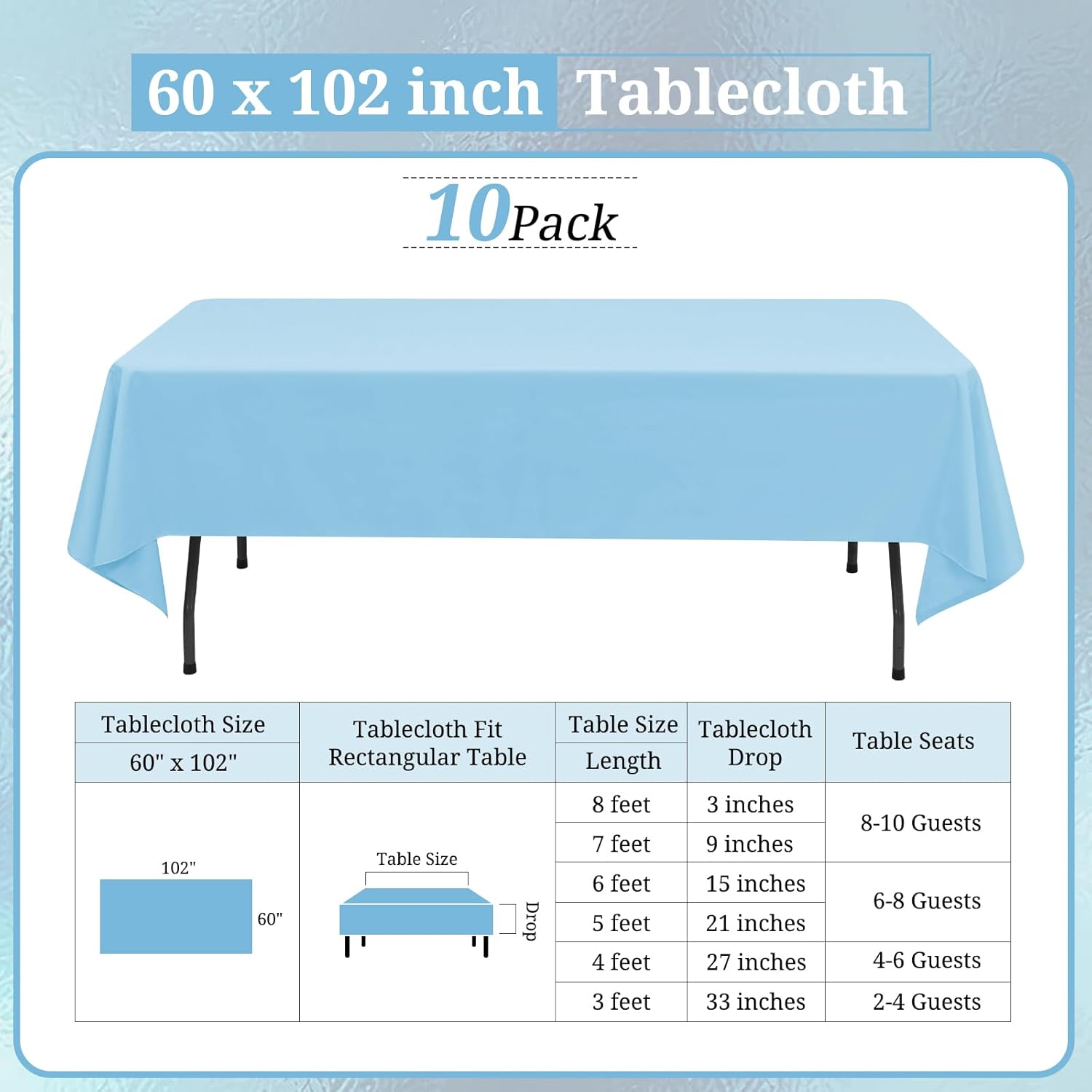 AUCT 13432 - $107 10 Pack Light Blue Tablecloths for 6 Foot Rectangle Tab - Image 2