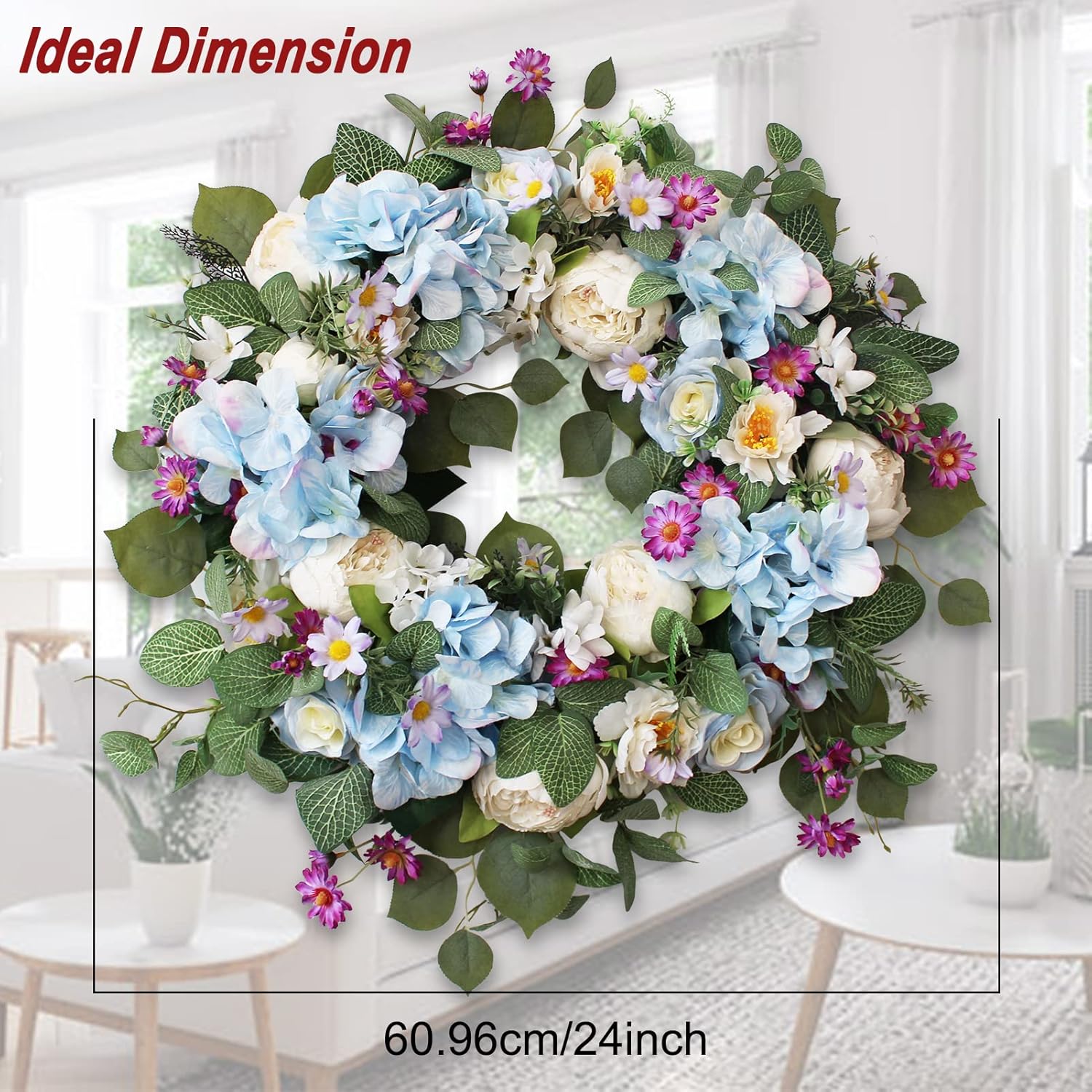 AUCT 13341 - $57 24 Inch Spring Wreaths for Front Door, Spring Wreath,Blu - Image 3