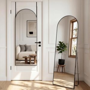 AUCT 12291m - $60 58"x20" Arched Full Length Door Mirror, Over-the-Door Ha