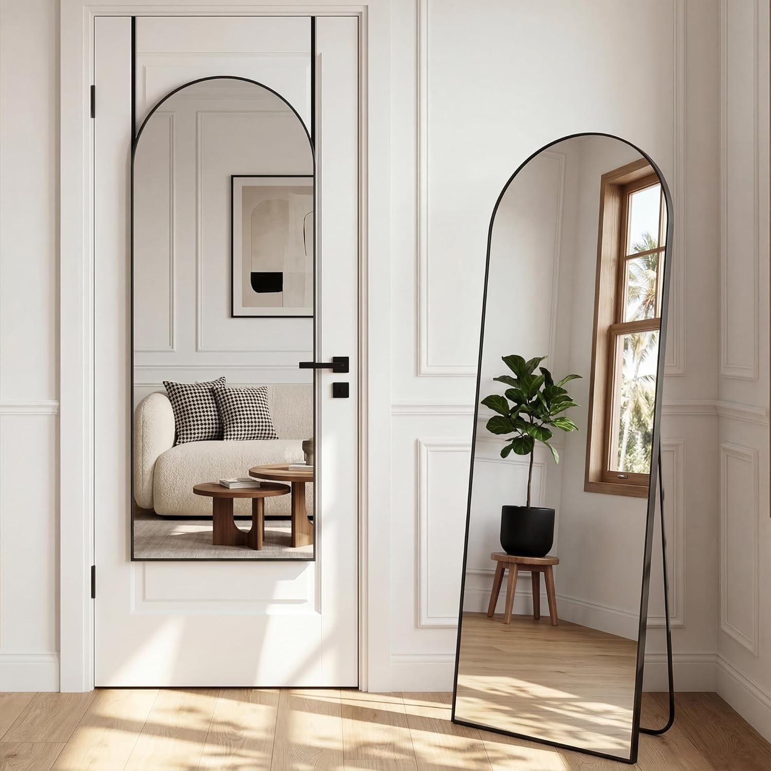 AUCT 12291m - $60 58"x20" Arched Full Length Door Mirror, Over-the-Door Ha