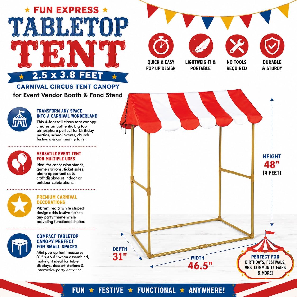 AUCT 13504 - Fun Express Tabletop Tent 2.5 x 3.8 Feet - Carnival Circus T - Image 2
