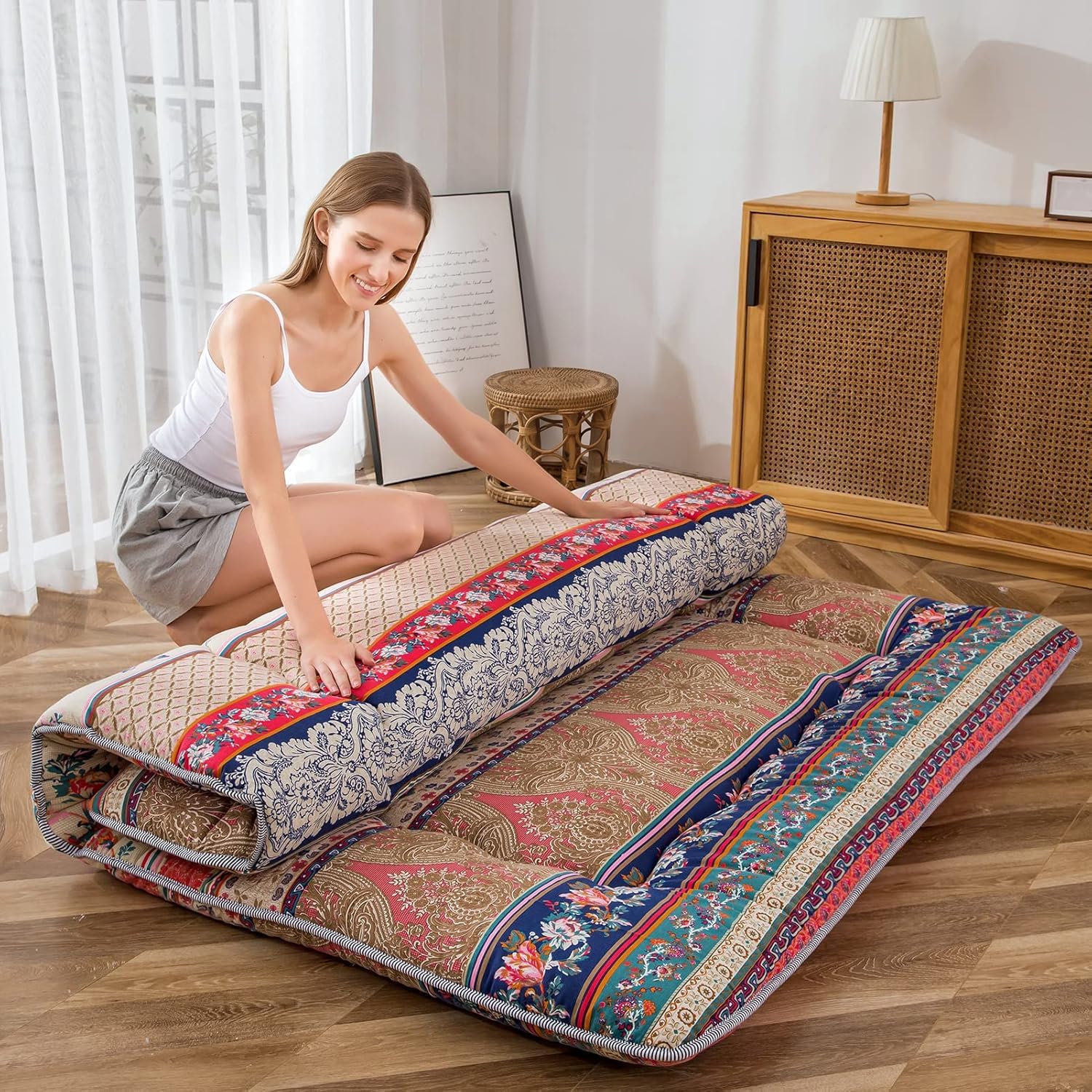 AUCT 14186 - $110 MAXYOYO Bohemian Retro Floor Mattress Vintage Floral Ja - Image 4