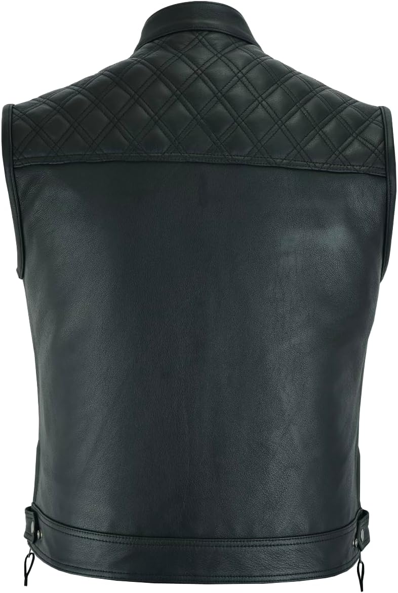 AUCT 14009 - $87 Men's Leather Motorcycle Vest Club Style Biker Vest wi - Image 3