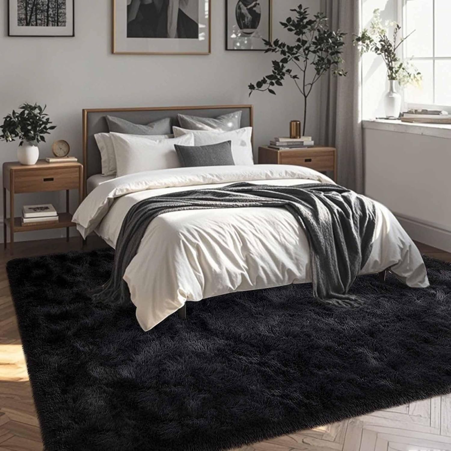 AUCT 13424 - FinRe c Soft Black Area Rugs for Bedroom Living Room, 4x6 Fe - Image 2