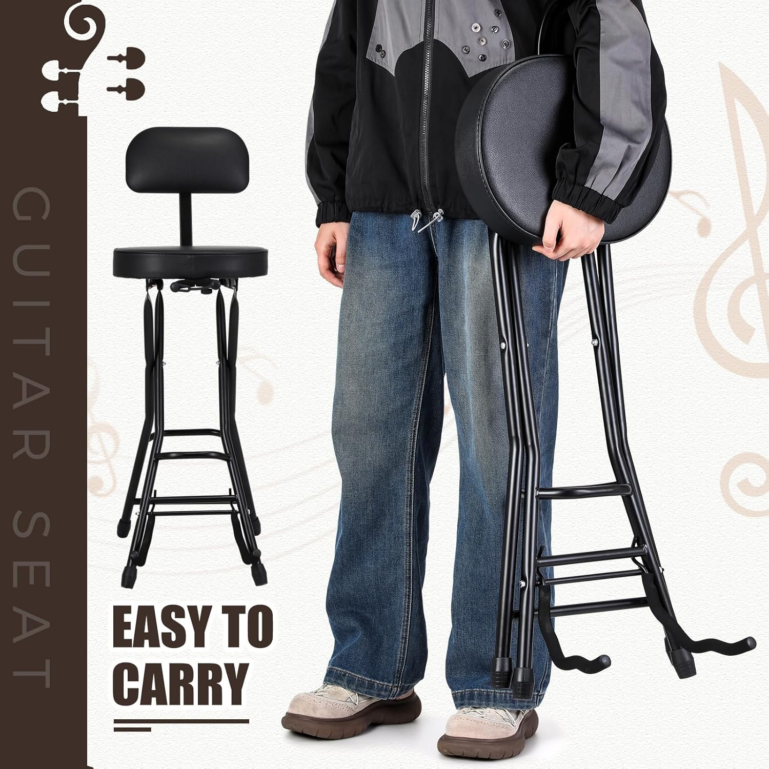 AUCT 14195 - $86 Colingmill Guitar Stool with Thick Padded Cushion, Guita - Image 4