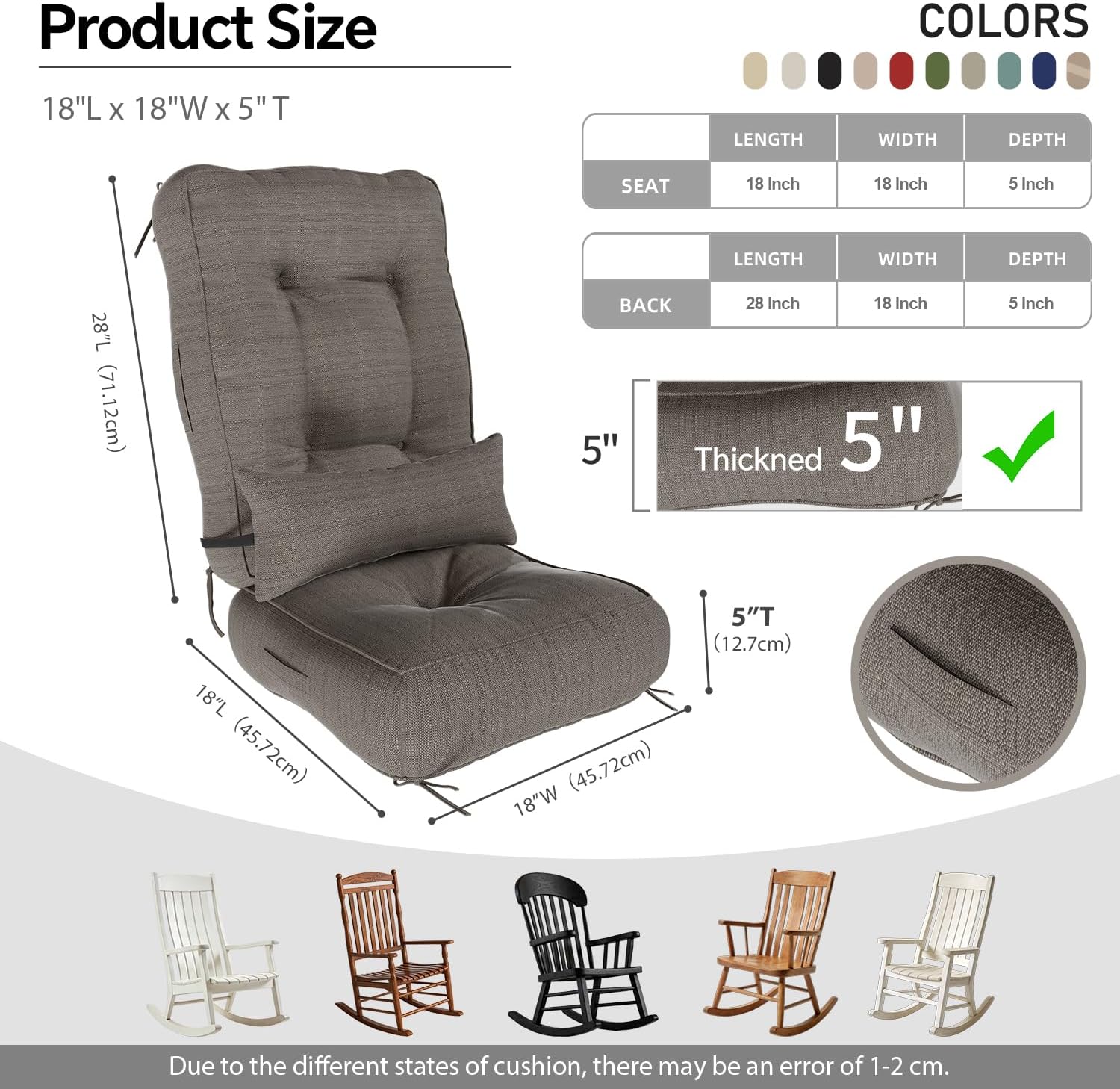 AUCT 13351 - $77 Rocking Chair Cushions with Pillow, Waterproof and Fade- - Image 2