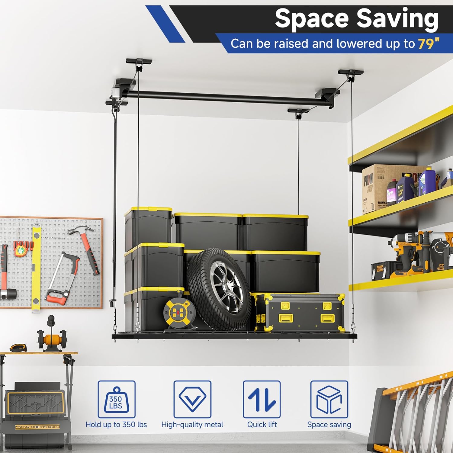 AUCT 12134 - $260 GADFISH Garage Ceiling Lift Storage Rack, Easy Lifting - Image 4