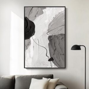 AUCT 14205 - $72 Framed Black and White Abstract Canvas Wall Art, Large M