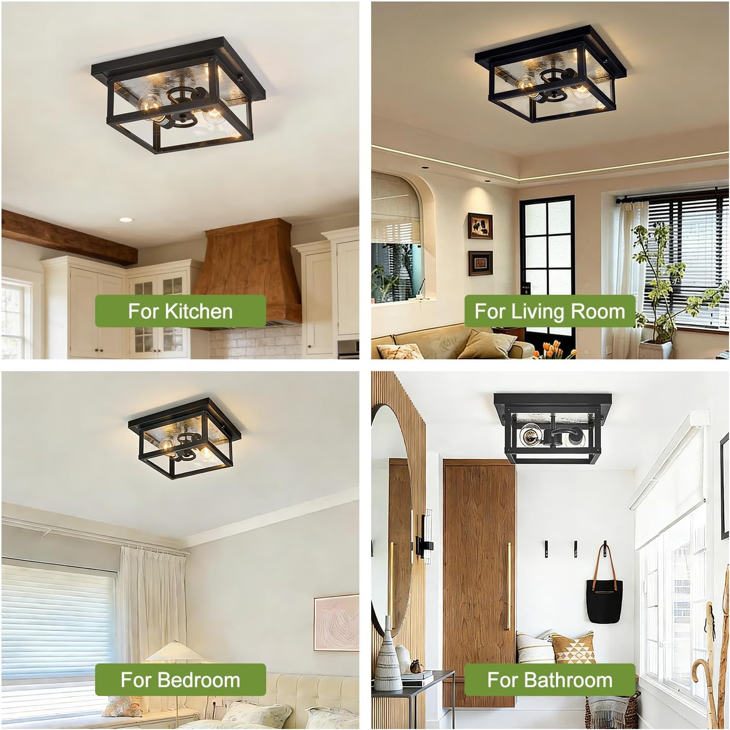 AUCT 13379 - 11.5in Outdoor Ceiling Light Fixture, Square Flush Mount Por - Image 4