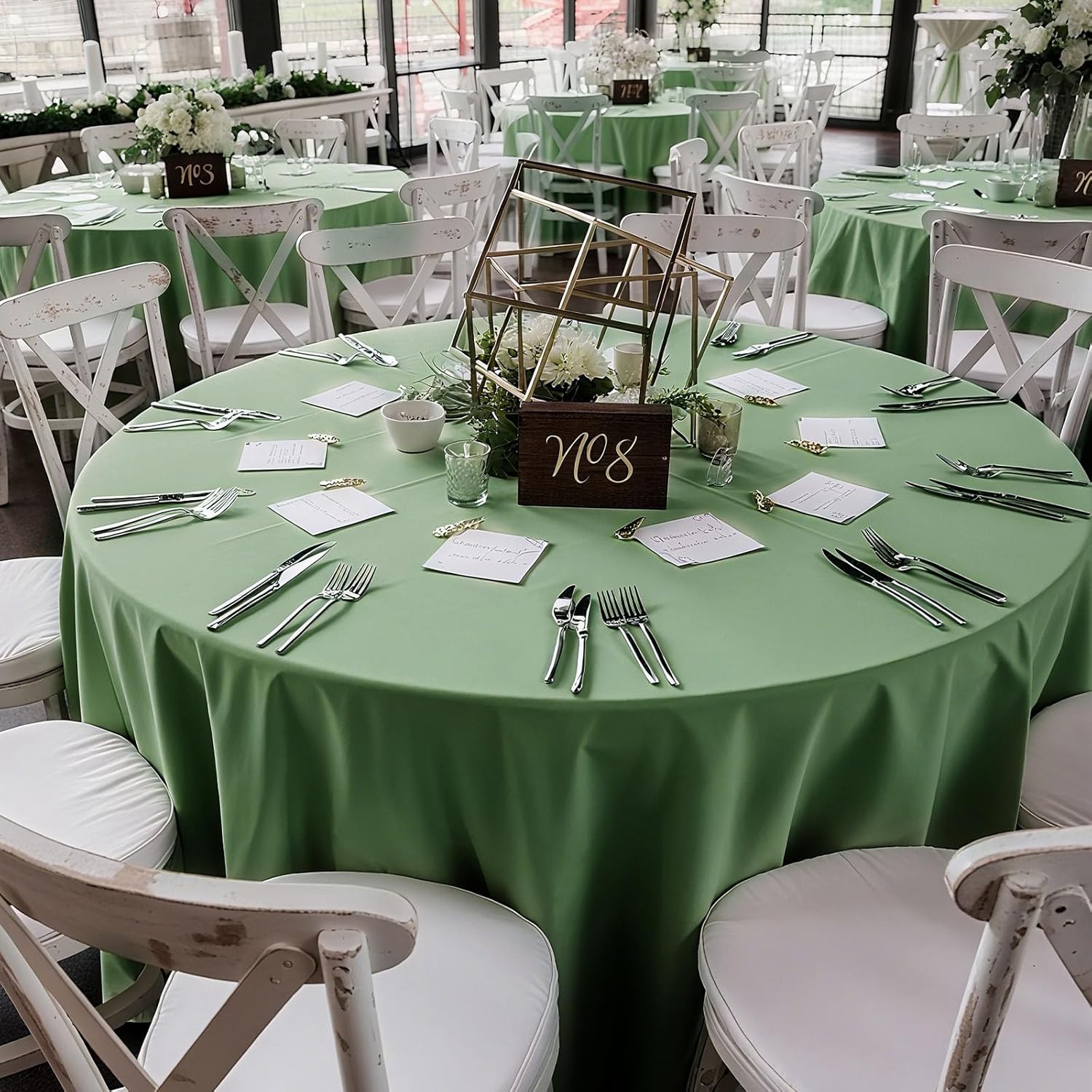 AUCT 13249 - $62 8 Pack Sage Green Round Tablecloth 120 Inch Cloth Tablec - Image 2