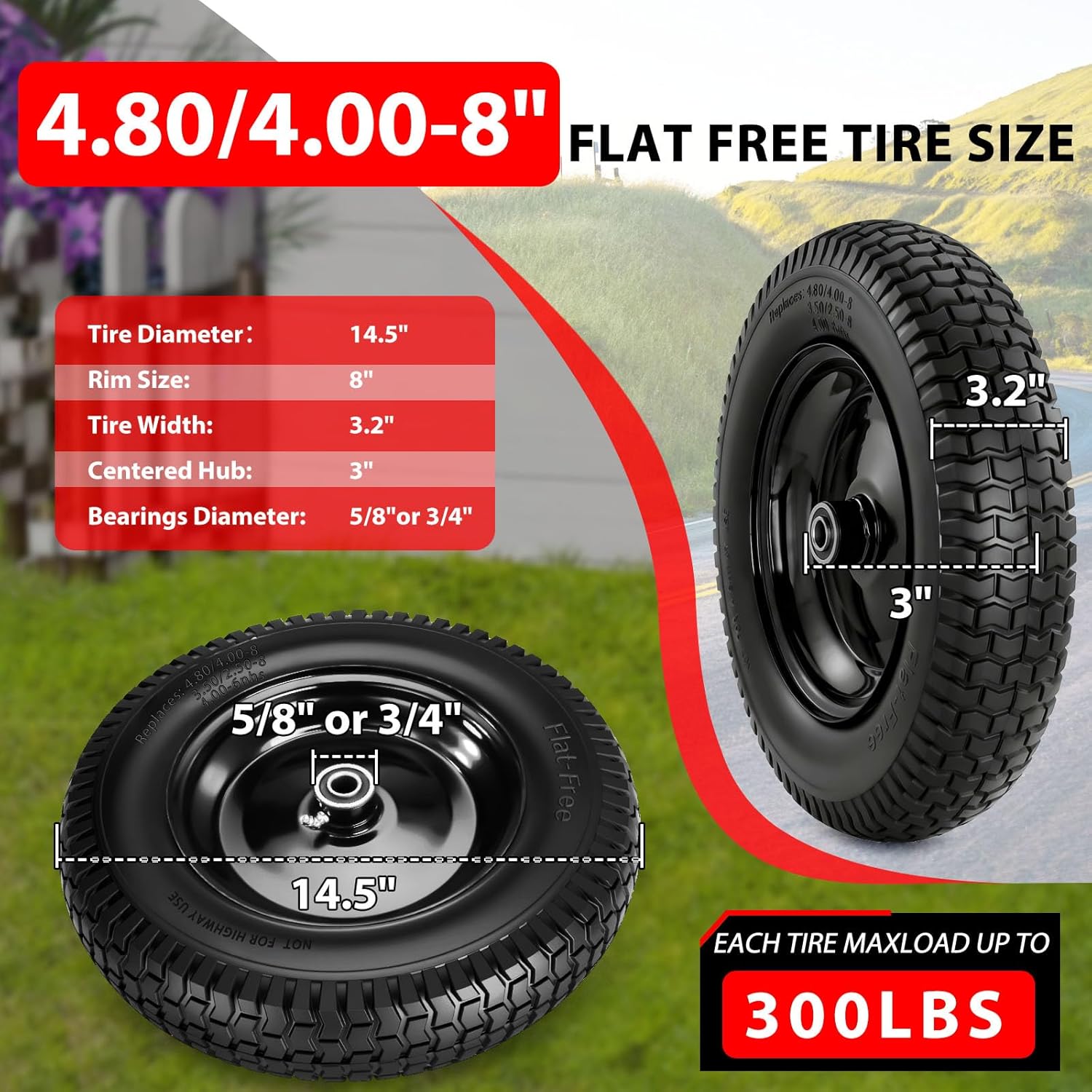 AUCT 13200 - $60 4.80/4.00-8" Flat-free Wheelbarrow Wheel and Tire - 14.5 - Image 2