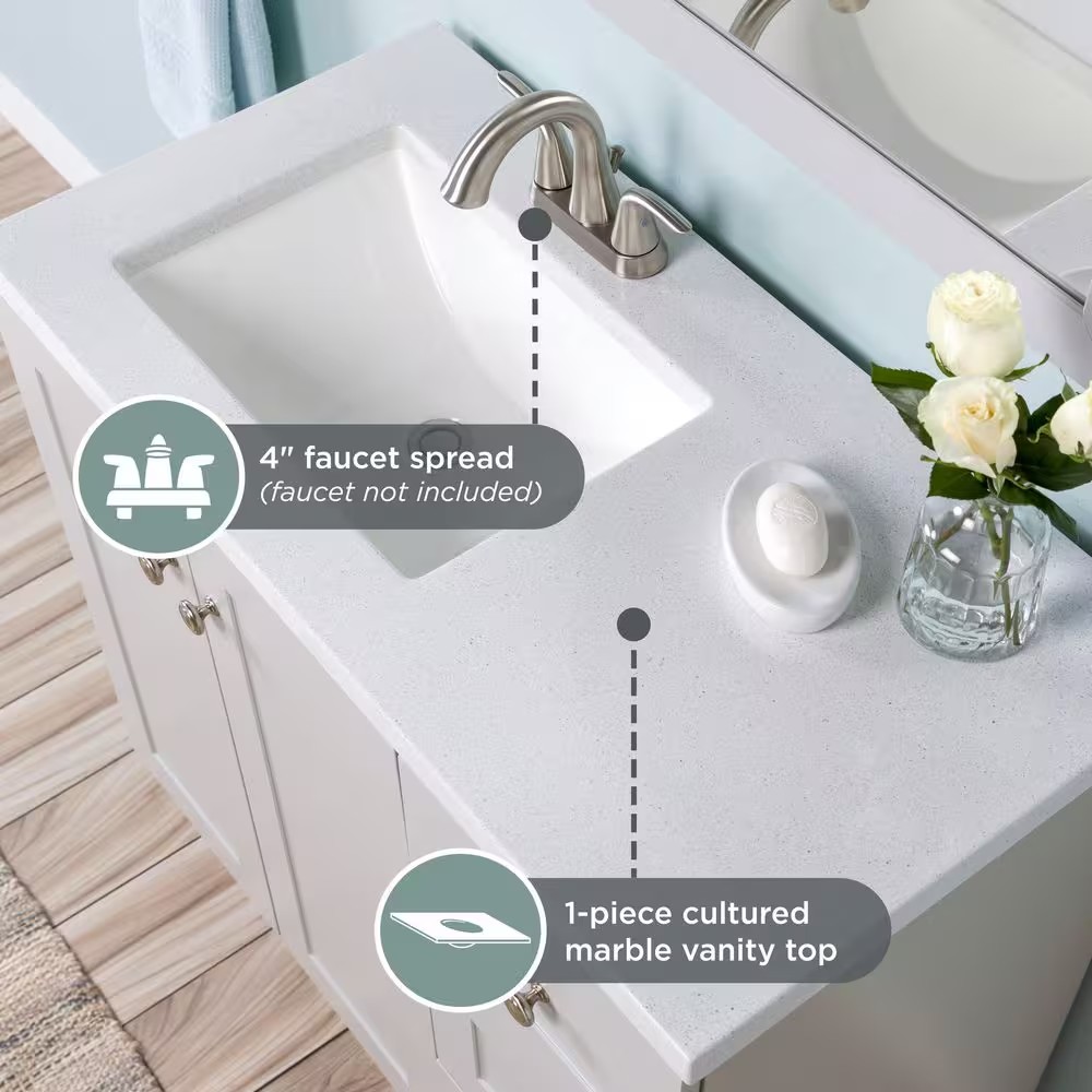AUCT 14254 - $429 Glacier Bay Bannister 37 in. Single Sink Pearl Gray Bat - Image 4
