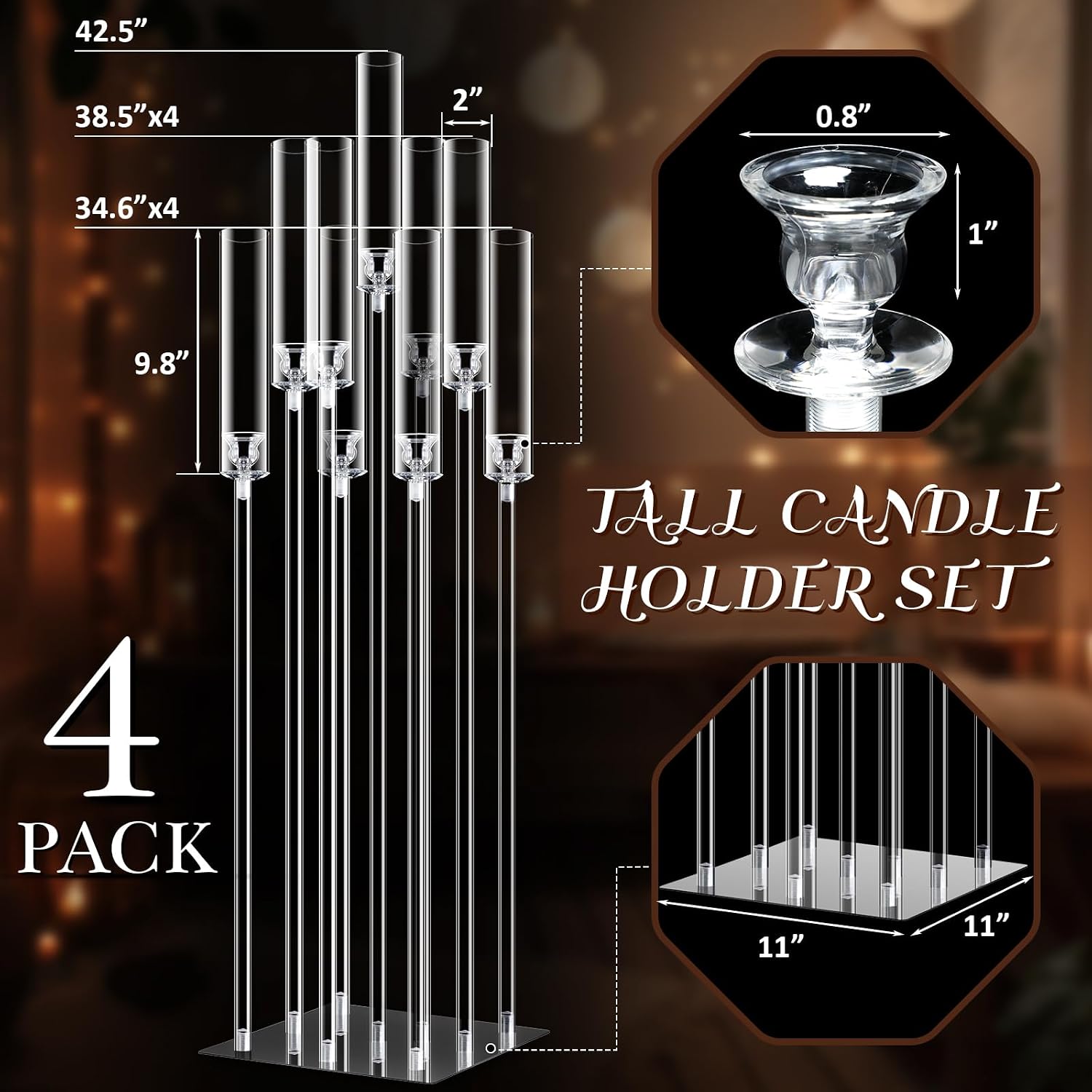 AUCT 14636 - $183 Tessco 4 Set 9 Arm Acrylic Candelabra Candle Holder 42. - Image 2