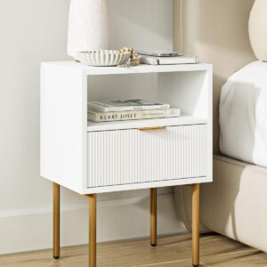 AUCT 13421 - $55 Nightstand, Modern Bedside Table with 1Drawer and Open S
