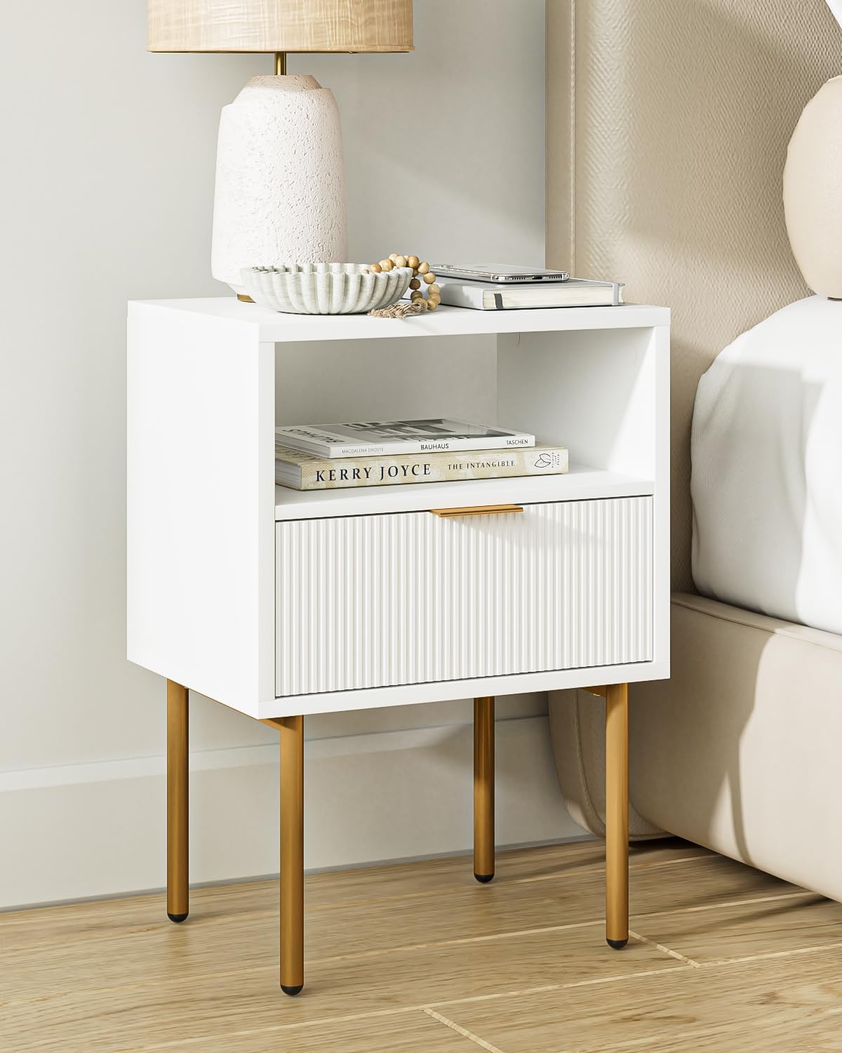 AUCT 13421 - $55 Nightstand, Modern Bedside Table with 1Drawer and Open S