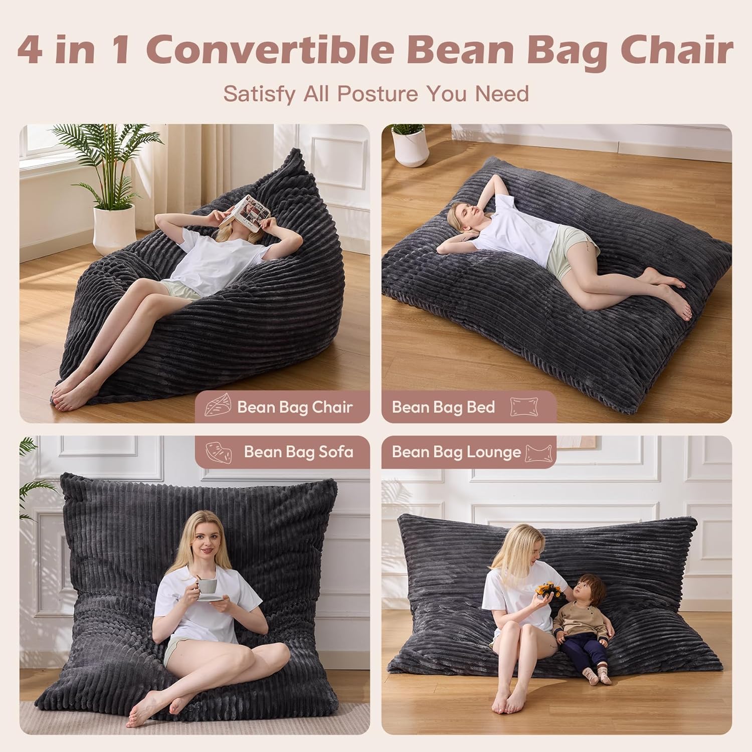AUCT 12260 - $110 Bean Bag Chair, Giant Bean Bag Chair, 4 in 1 Convertibl - Image 3