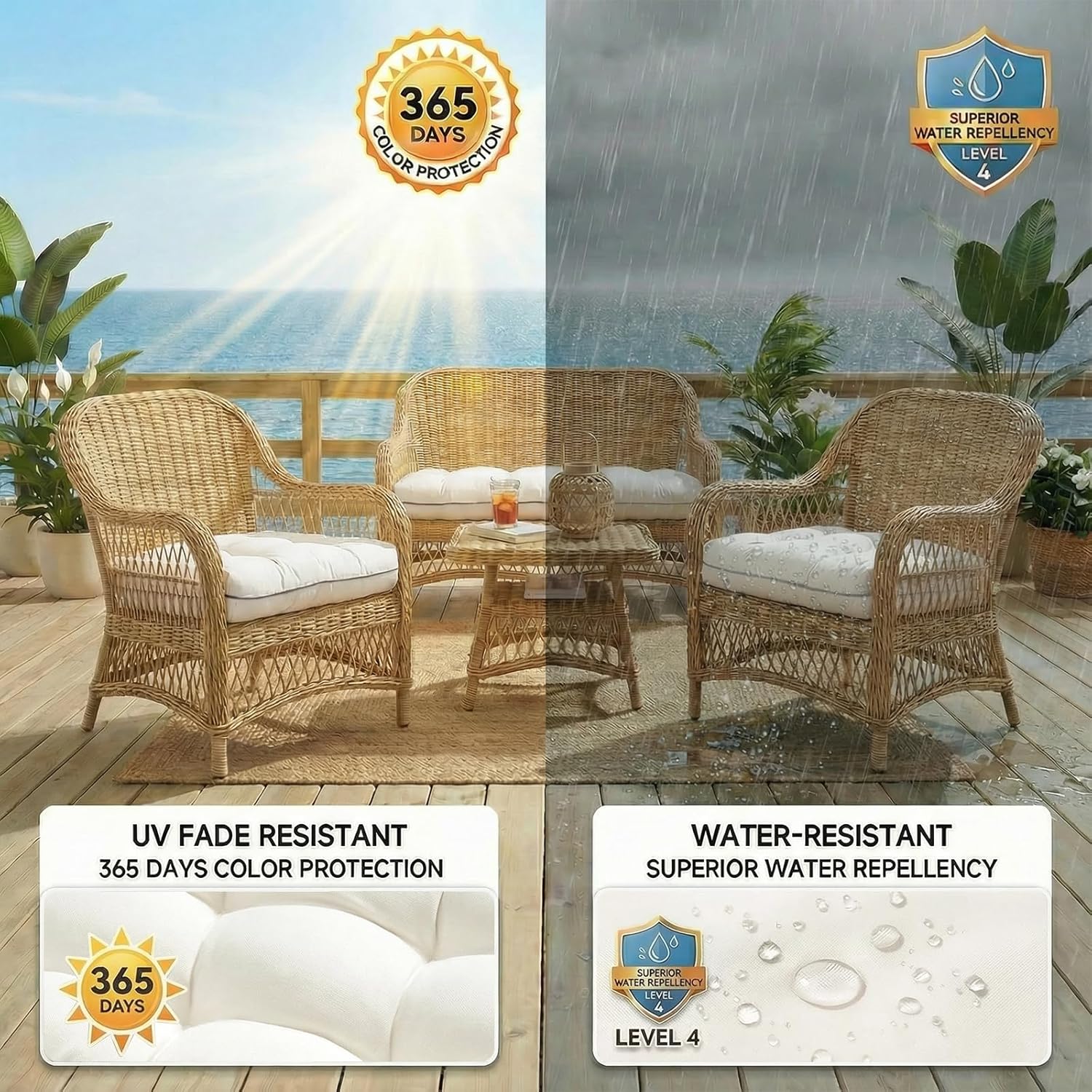 AUCT 13390 - $62 1 MIDDLE ONE Wicker Chair Cushions 3 Pieces Set for Outd - Image 3