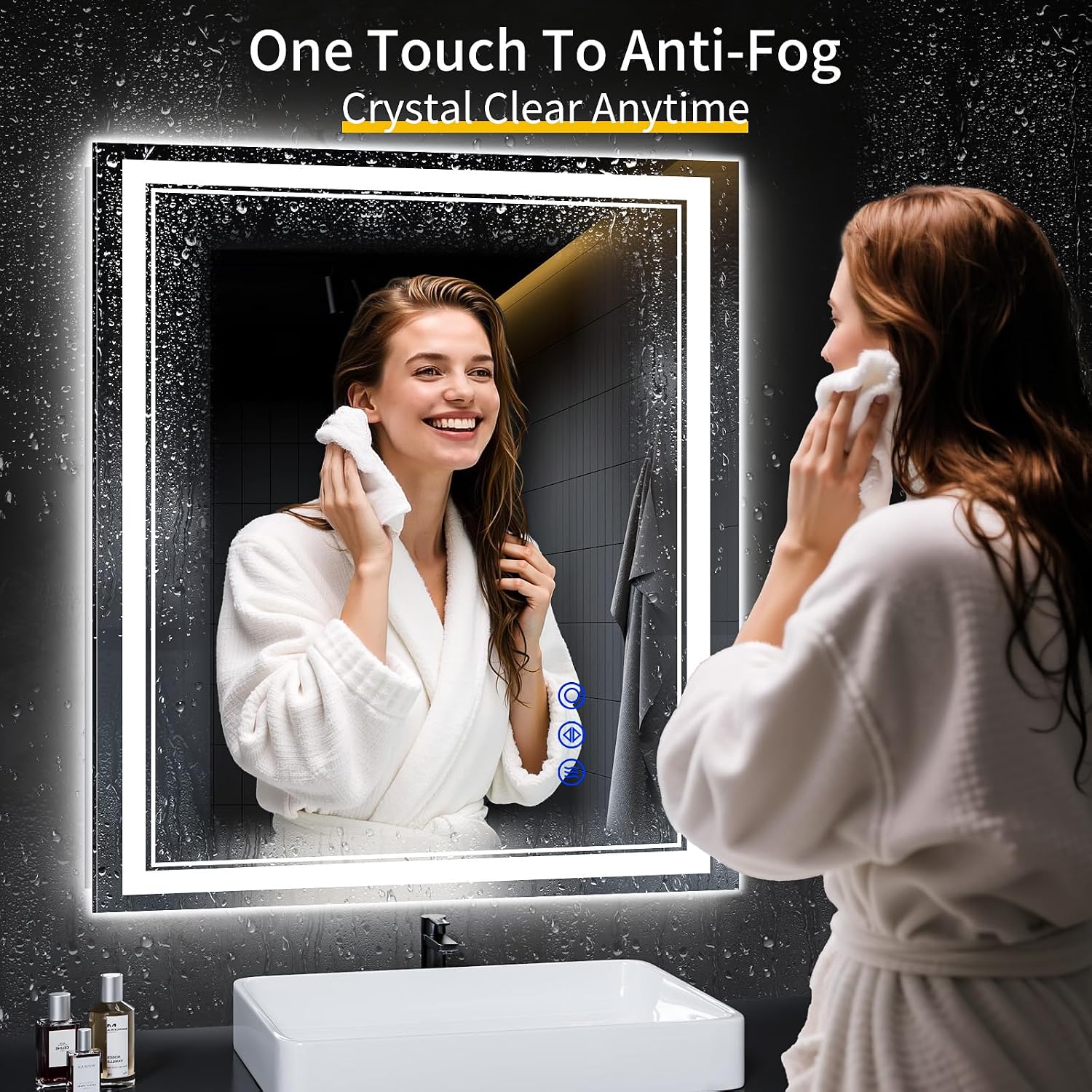 AUCT 14387m - $176 36"x32" LED Bathroom Mirror with Anti-Fog, Stepless Dim - Image 4