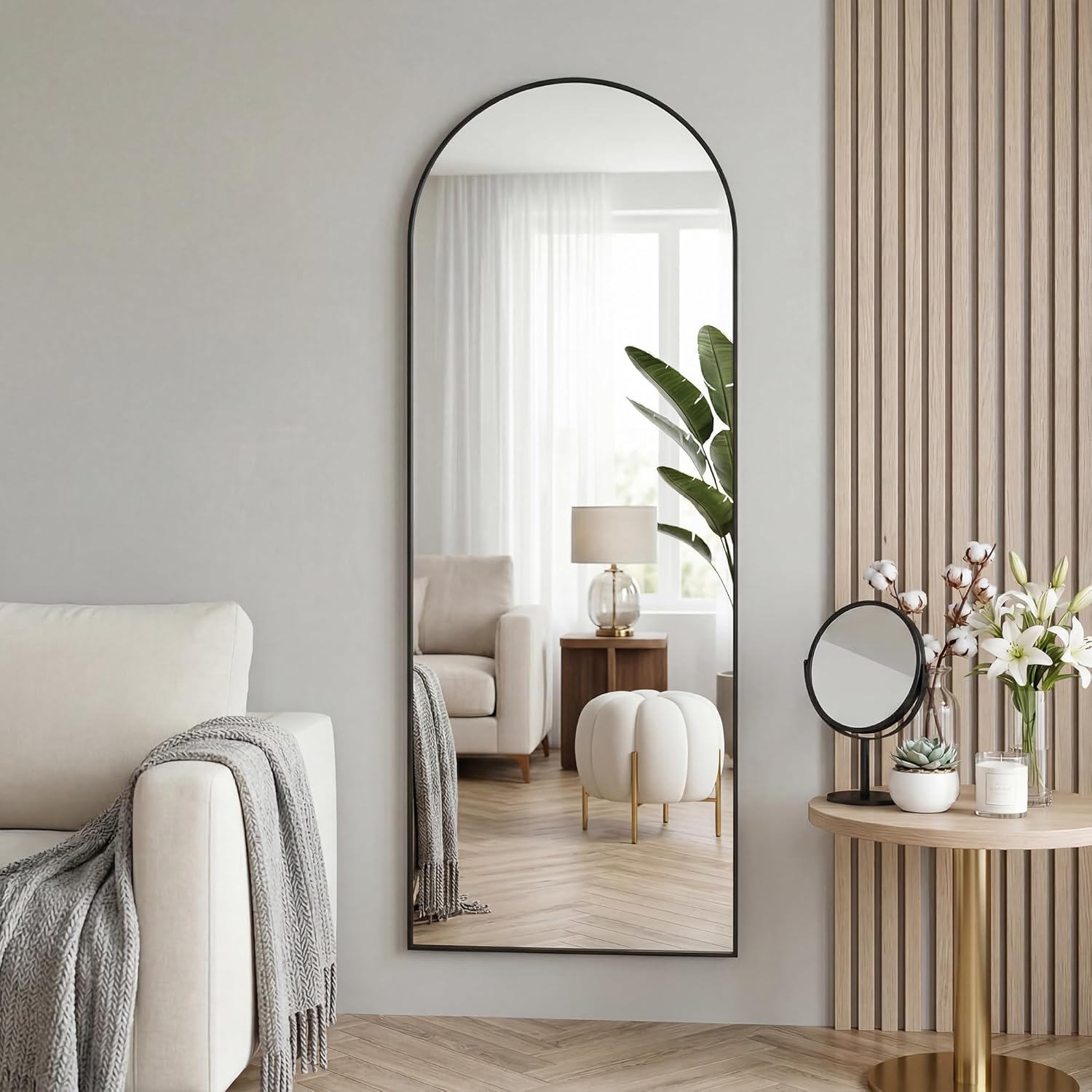 AUCT 12291m - $60 58"x20" Arched Full Length Door Mirror, Over-the-Door Ha - Image 3