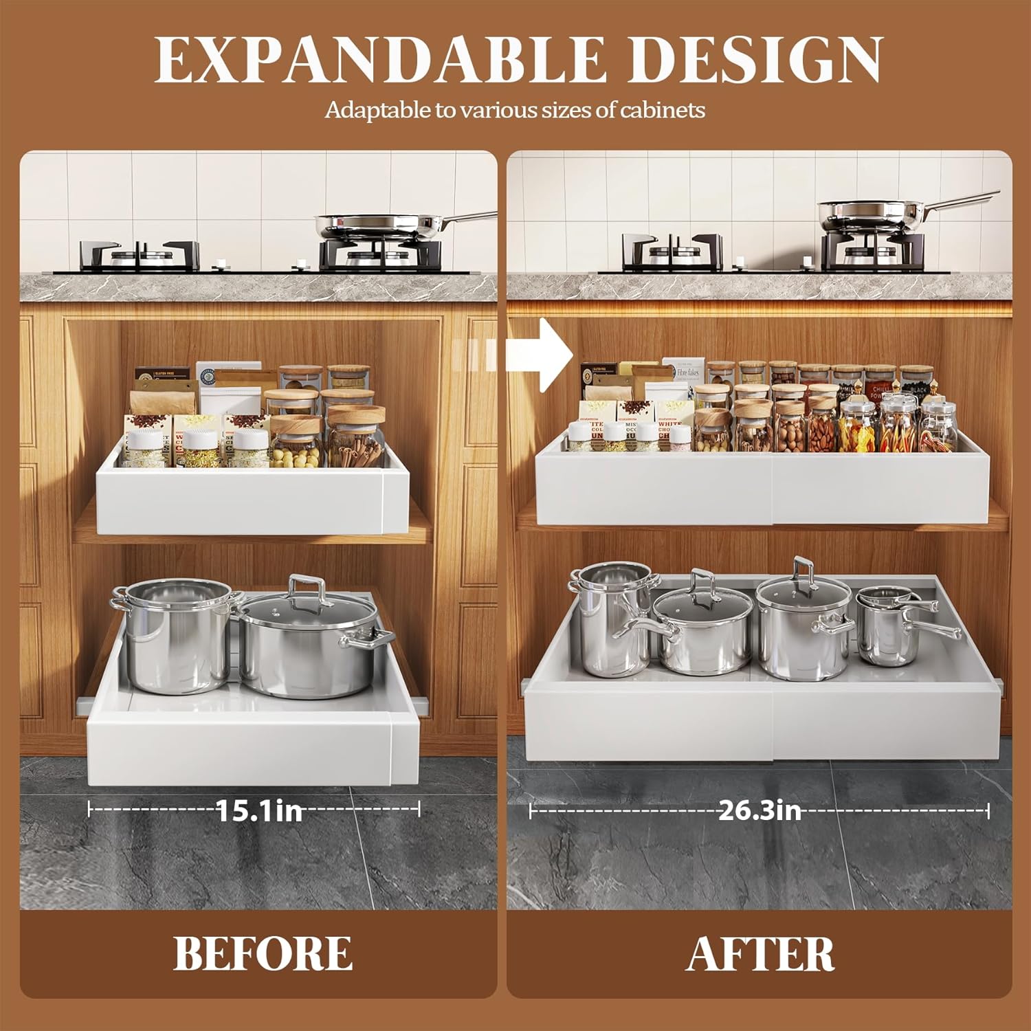 AUCT 12138 - $165 Seinloes 4 Pack Expandable Pull Out Cabinet Organizer 2 - Image 4