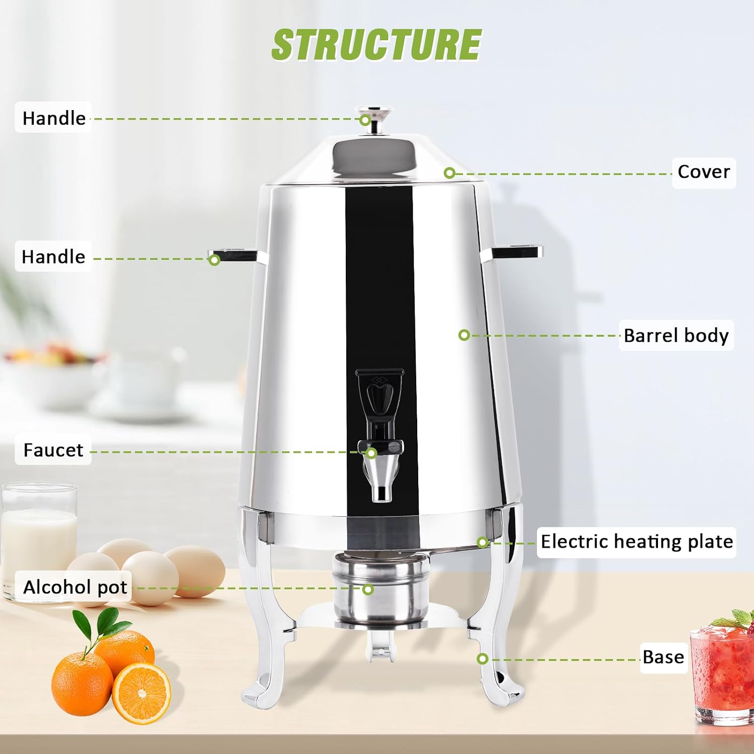 AUCT 13289 - $119 13L Hot Beverage Dispenser Coffee Chafer Urn Stainless - Image 3