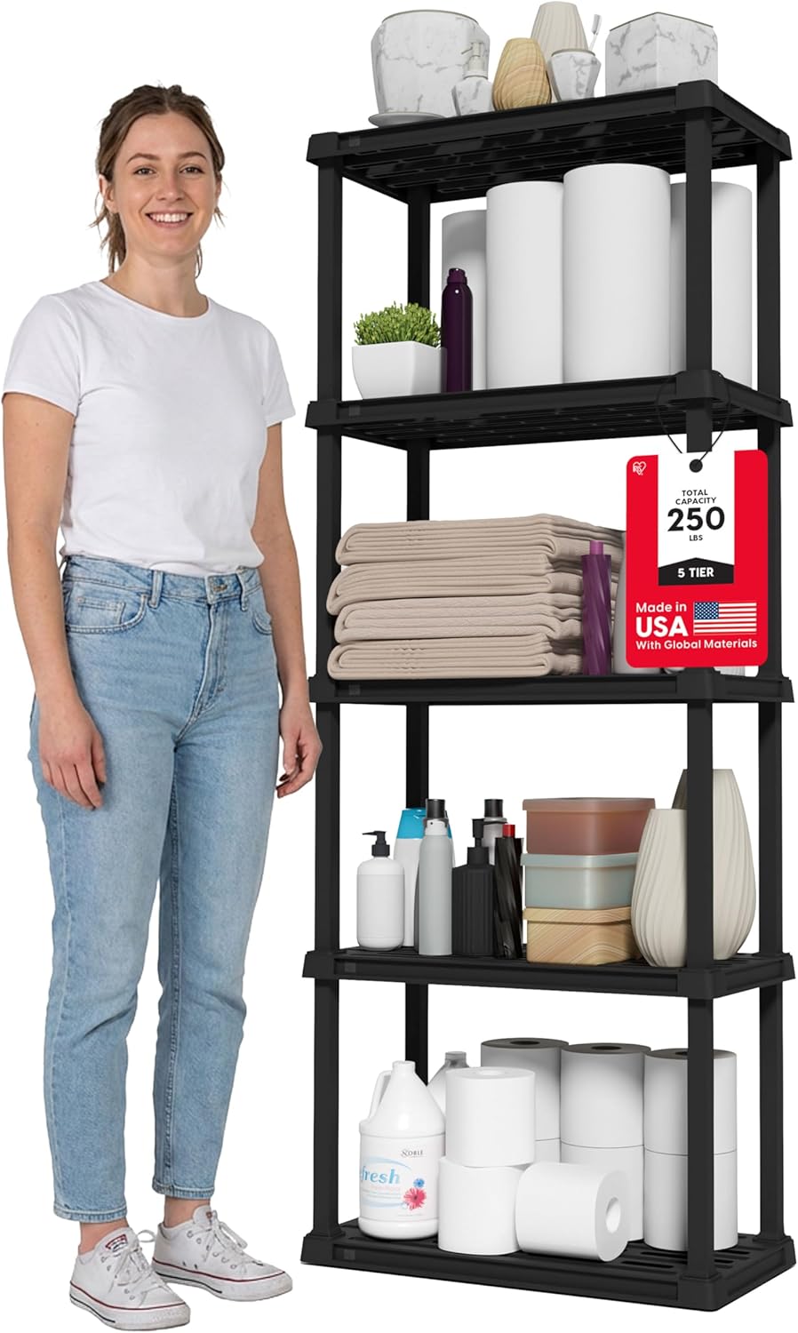 AUCT 12131 – IRIS USA 5-Shelf Light Duty Plastic Storage Shelves, 250lb C
