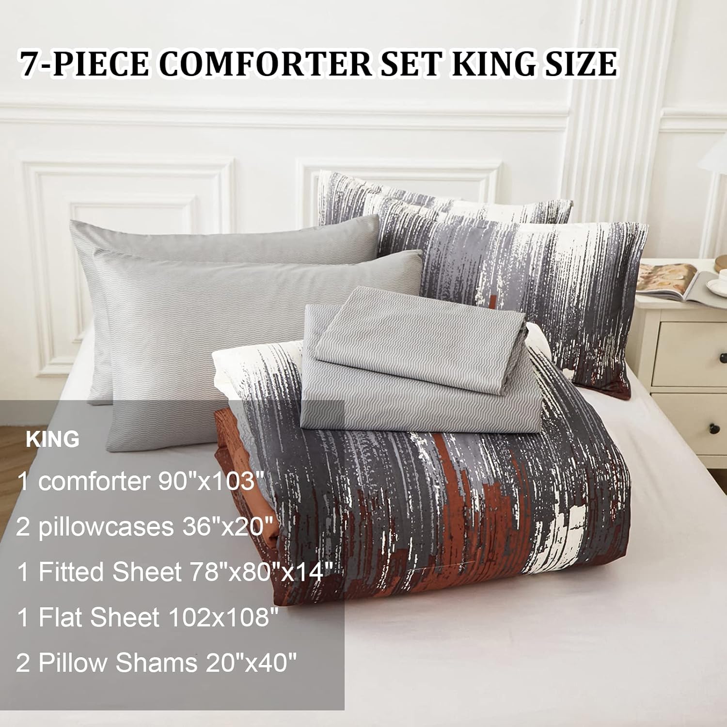 AUCT 13886 - $61 WONGS BEDDING Comforter Set King, Burnt Orange 7 Pieces - Image 3