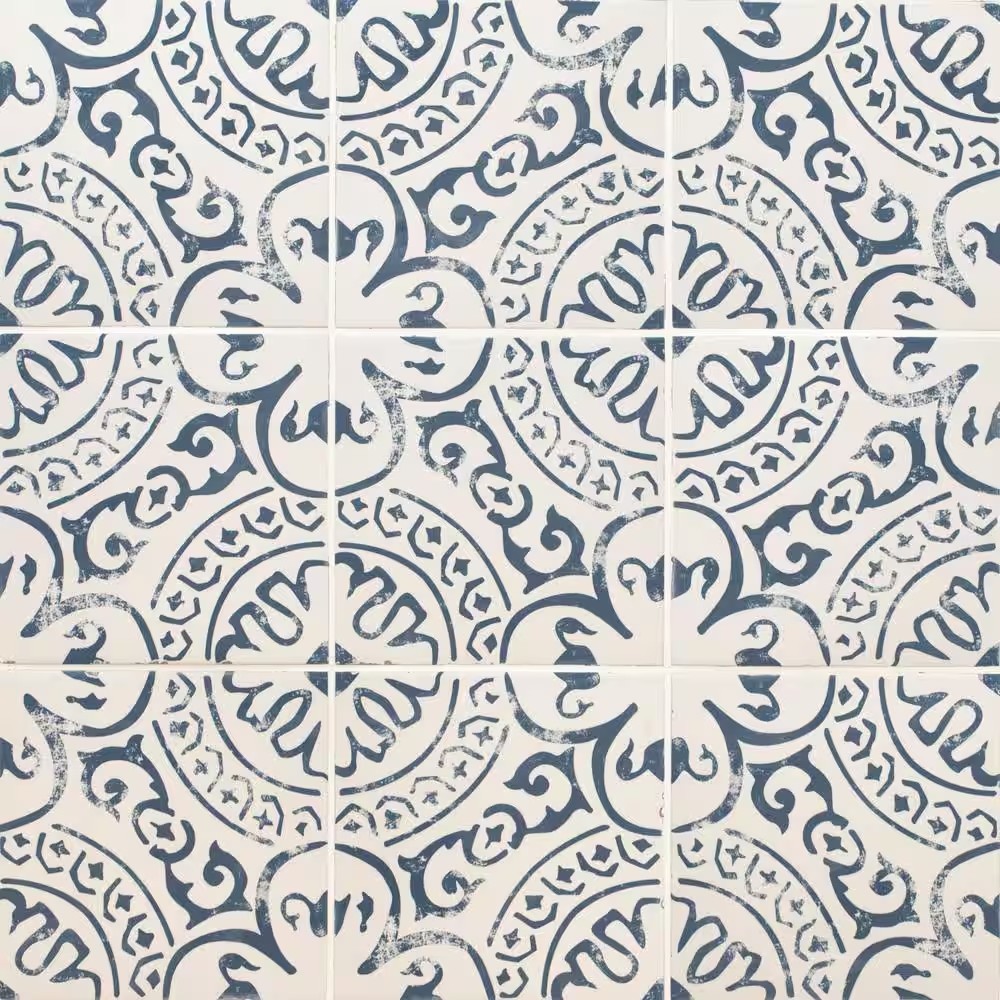 AUCT 13167 - Indigo 8 in. x 8 in. Matte Porcelain Encaustic Floor and Wal