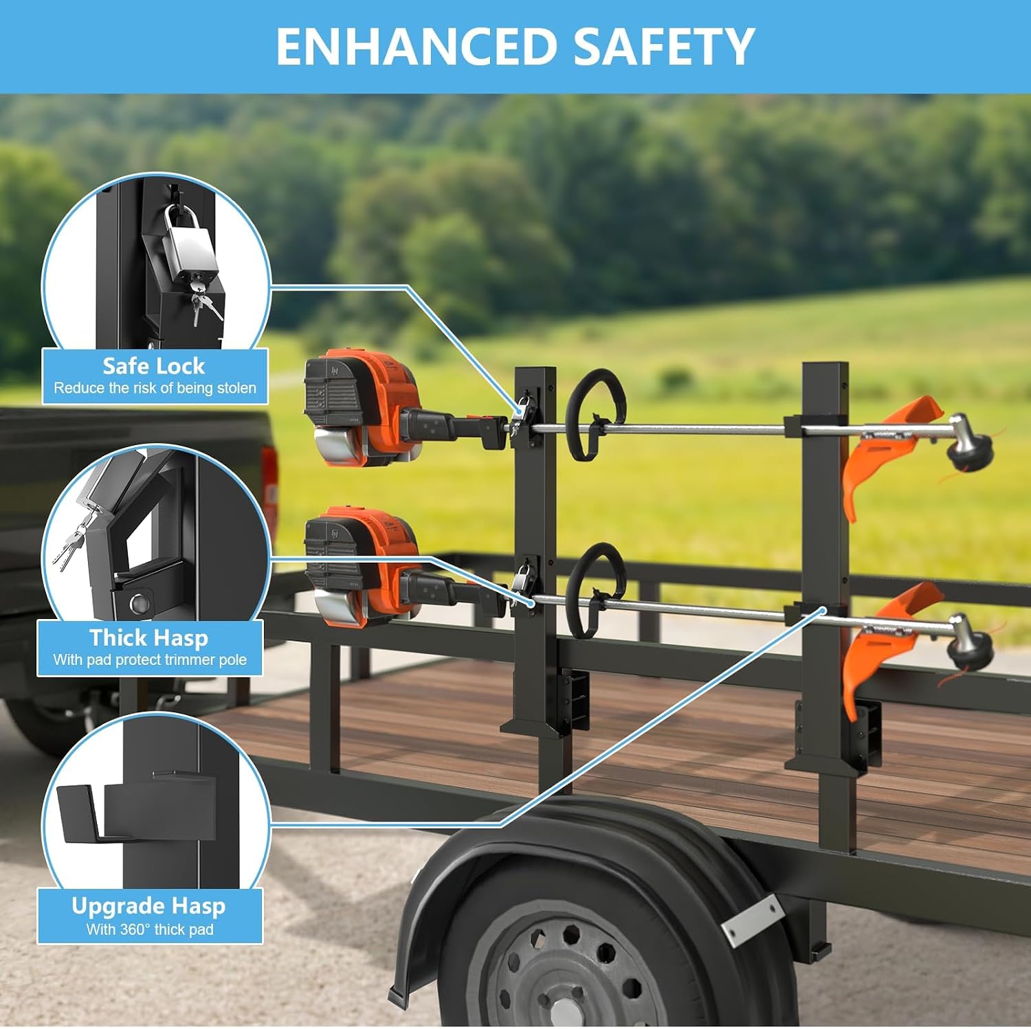AUCT 13371 - $56 Weedeater Rack for Trailer with Lock, 3 Place Weed Eater - Image 4