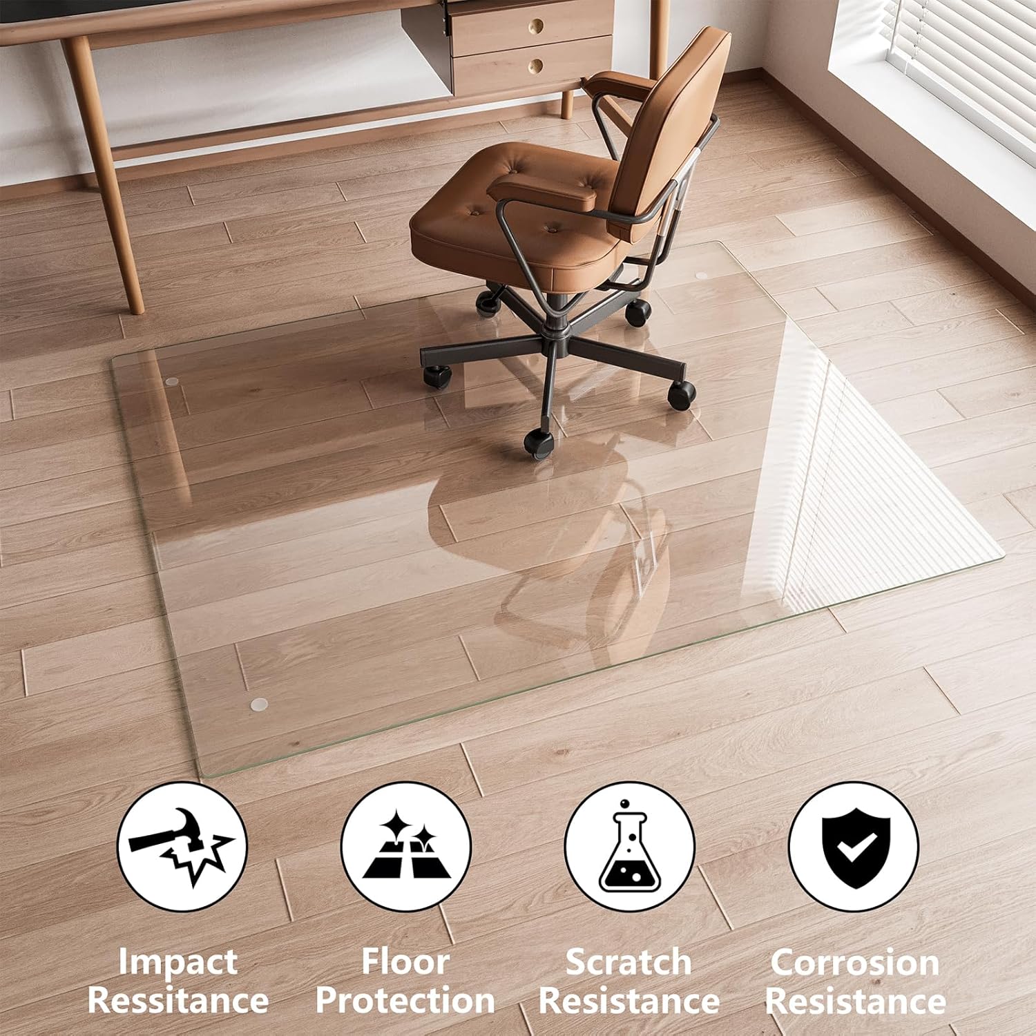 AUCT 14378mm - $137 Koonmi Glass Chair Mat for Carpet, 36"x48" Tempered Gla - Image 3