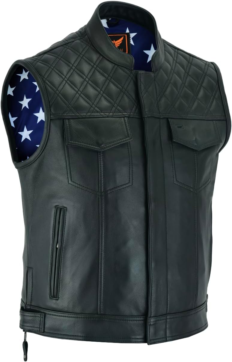 AUCT 14009 - $87 Men's Leather Motorcycle Vest Club Style Biker Vest wi - Image 2
