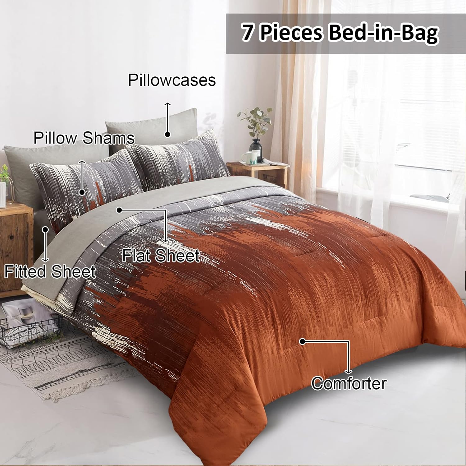 AUCT 13886 - $61 WONGS BEDDING Comforter Set King, Burnt Orange 7 Pieces - Image 2