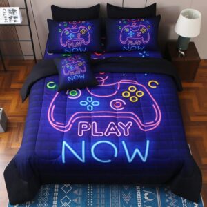 AUCT 12411 - JQinHome Twin Gamer Comforter Set 6 Piece Bed in A Bag for B