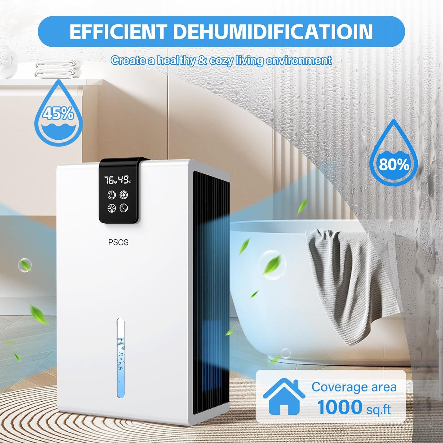 AUCT 13291 - $60 PSOS Dehumidifier, Dehumidifiers for Home, 98 OZ Water T - Image 3