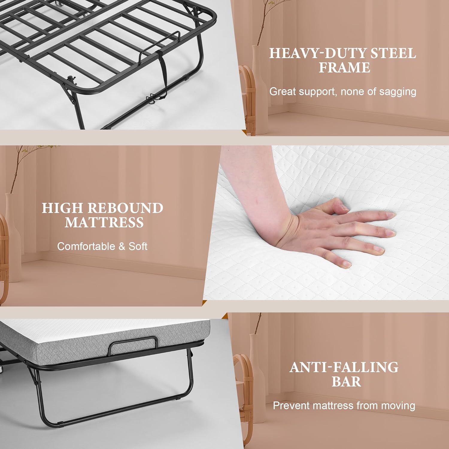 AUCT 12644 - $240 Folding Bed with Foam Mattress, Single Rollaway Bed for - Image 4