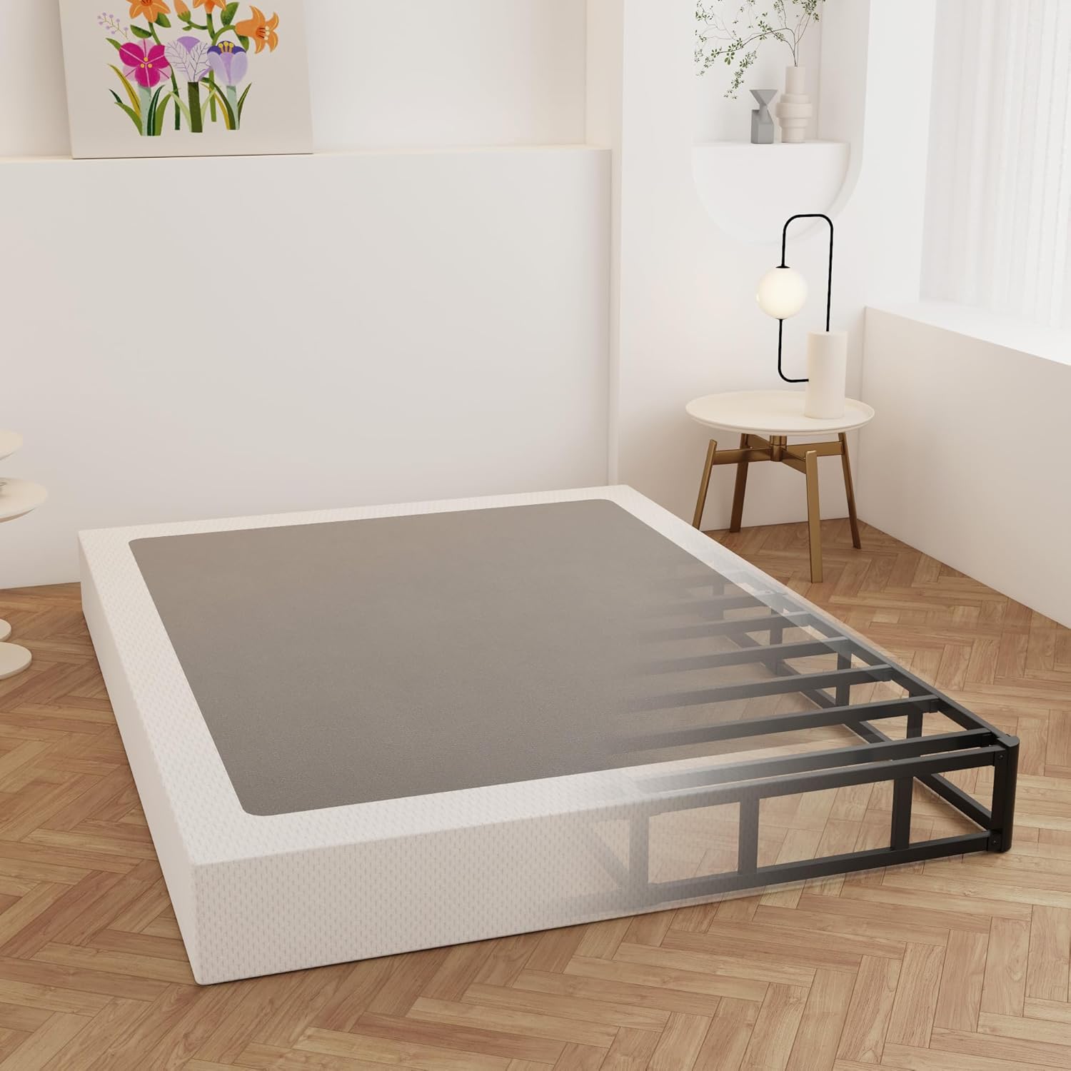AUCT 14328 - $83 Maenizi 9 Inch Box Spring for Queen Bed, Heavy Duty Meta