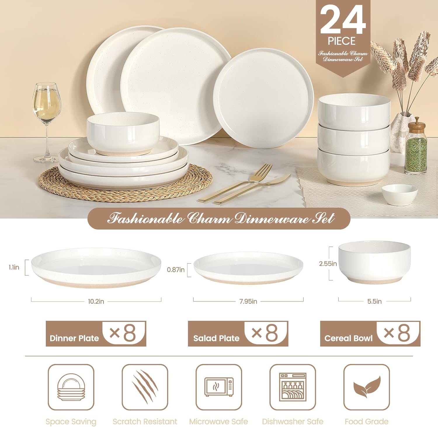 AUCT 13066 - $90 Plates and Bowls Sets, Scratch Resistant Dinnerware Sets - Image 2