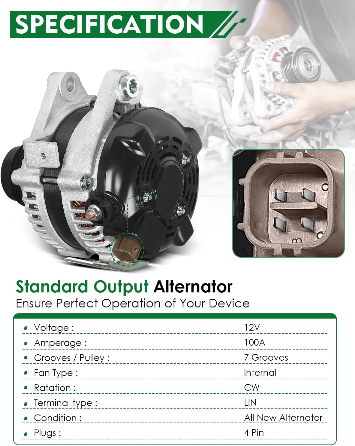 AUCT 13290 - $131 Stable Output Alternator for:-Toyota for:-RAV4 Base Lim - Image 3
