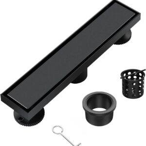 AUCT 14066 - Linear Shower Drain 12 Inch Black Rectangular Floor Drain wi