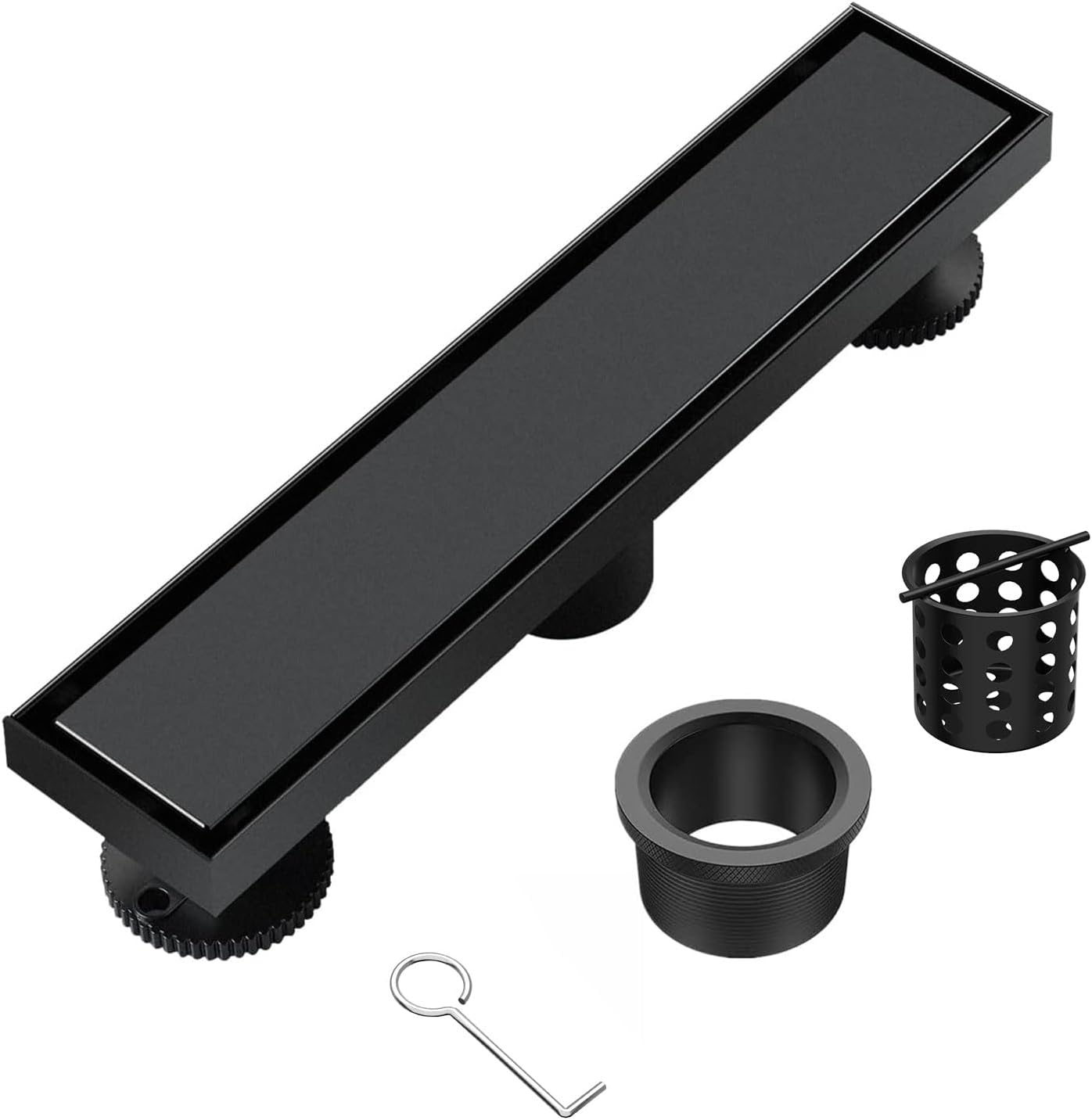 AUCT 14066 - Linear Shower Drain 12 Inch Black Rectangular Floor Drain wi
