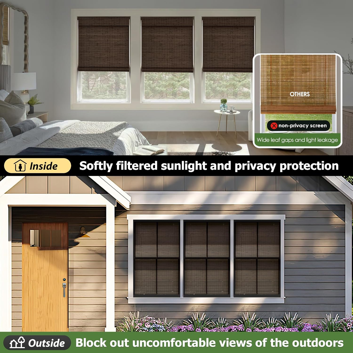 AUCT 12067 - $58 LazBlinds Cordless Bamboo Roman Shades, Privacy Blinds f - Image 2
