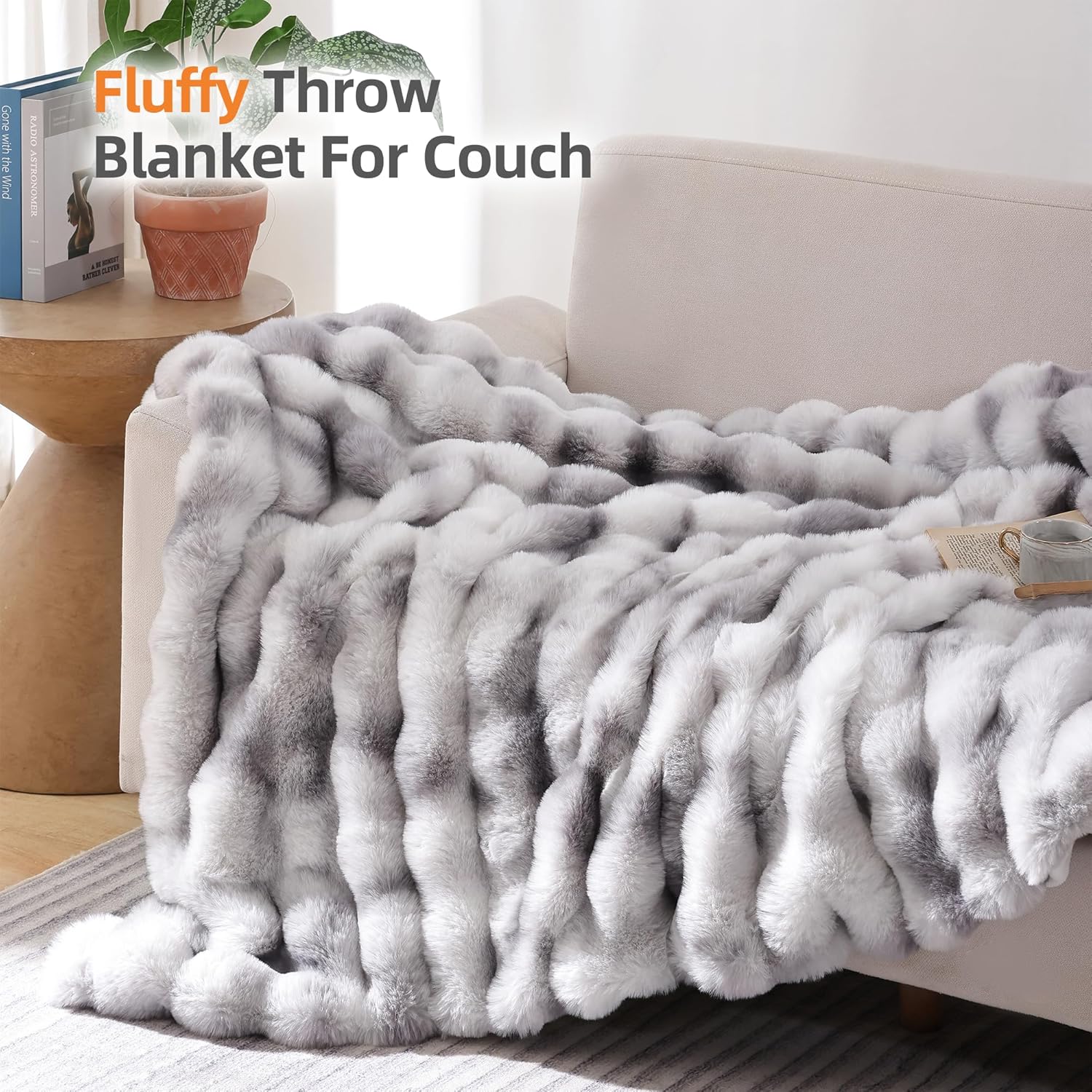 AUCT 12275 - $60 Smoofy Faux Fur Throw Blanket for Couch - Tie-dye Grey S - Image 3