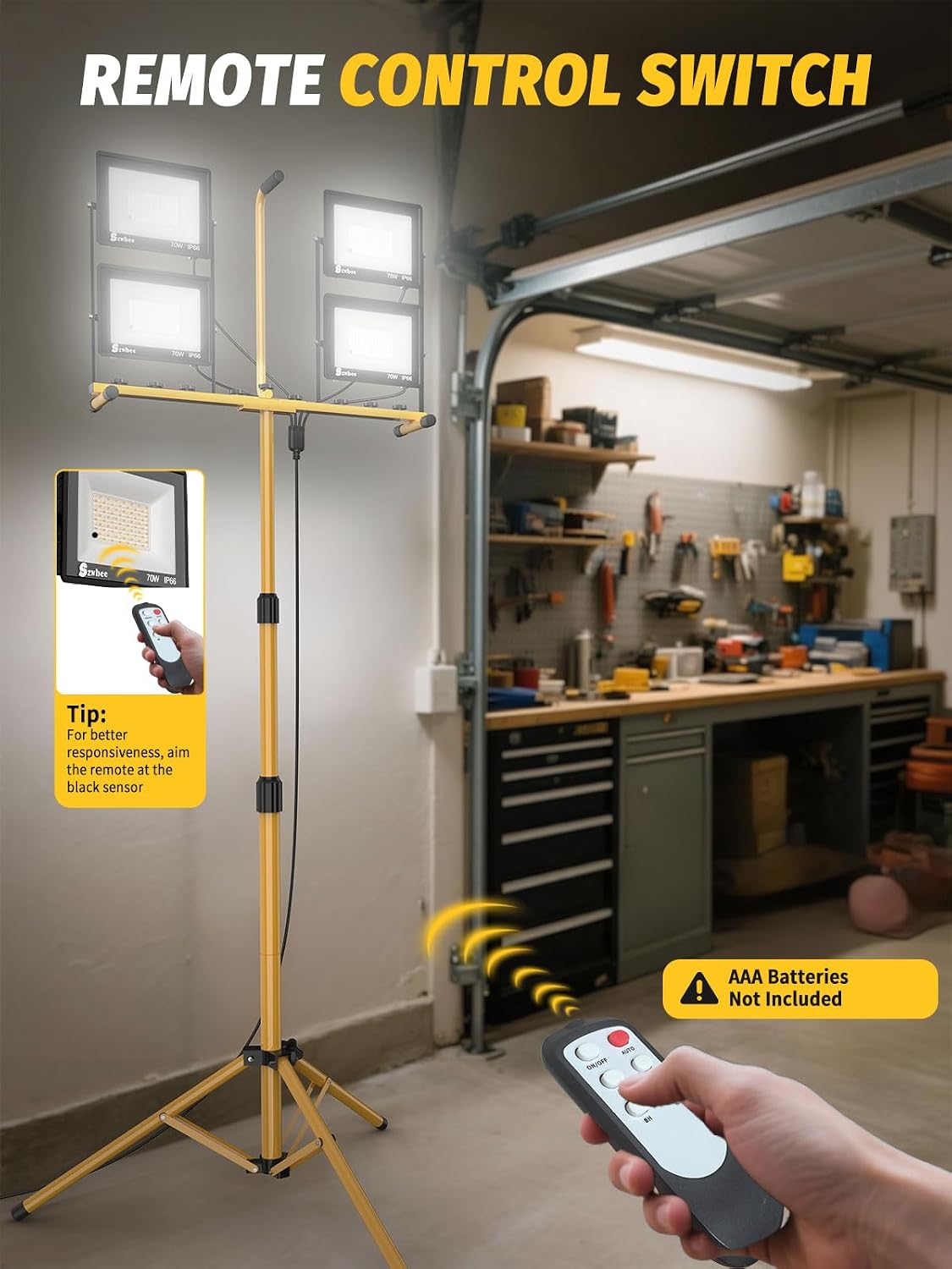 AUCT 13298 - $70 32000 Lumen LED Work Light with Stand & Remote, 4-Head 2 - Image 2