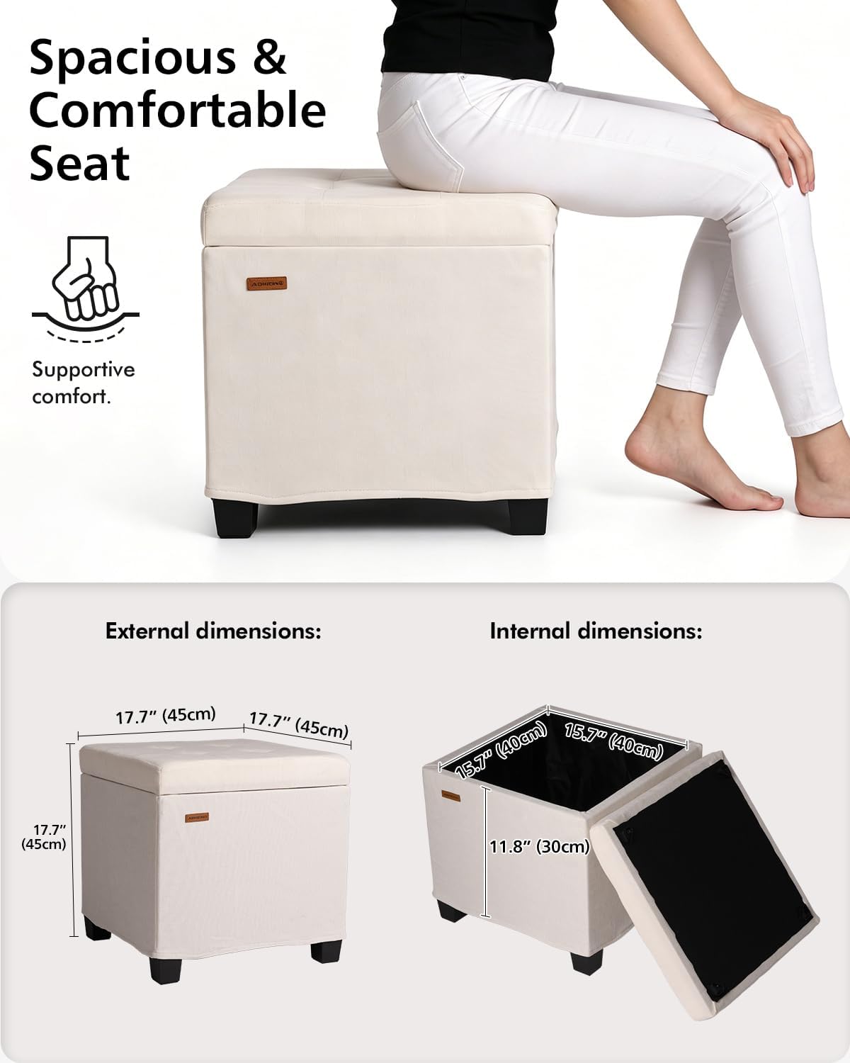 AUCT 13759 - $55 ABHENG Chenille Cover Steel Frame Ottoman with 48L Stora - Image 3